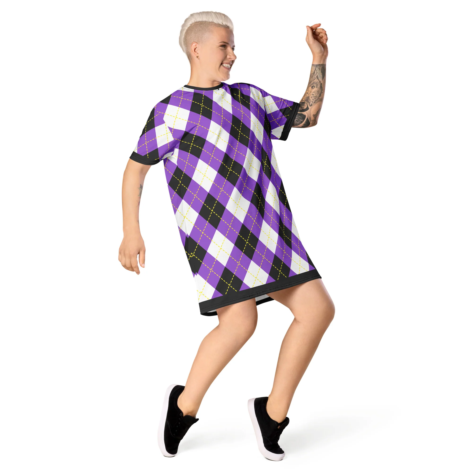 Non Binary Tartan (With Black trim) T-shirt Dress - Image 4