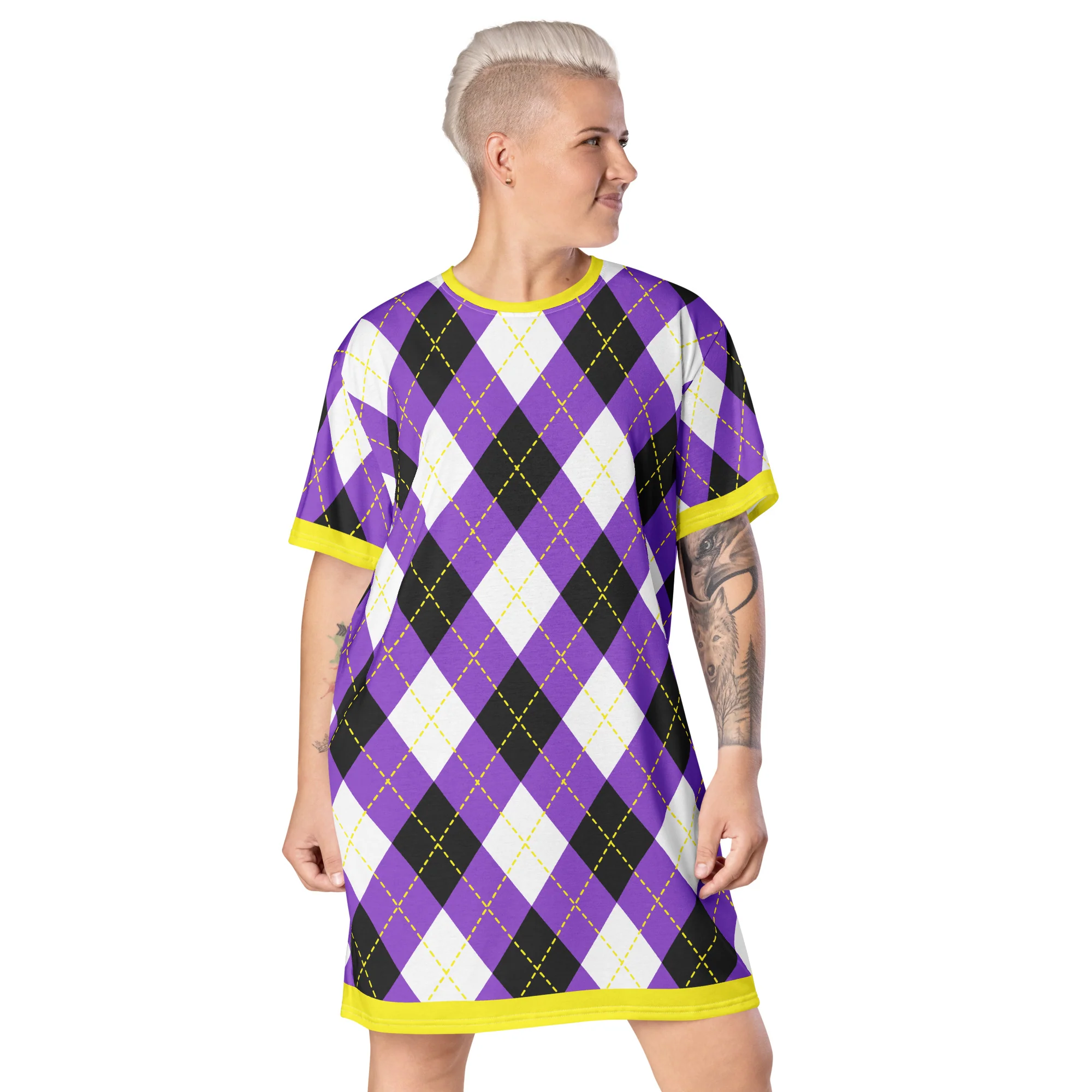 Non Binary Tartan (With Yellow Trim) T-shirt dress - Image 5