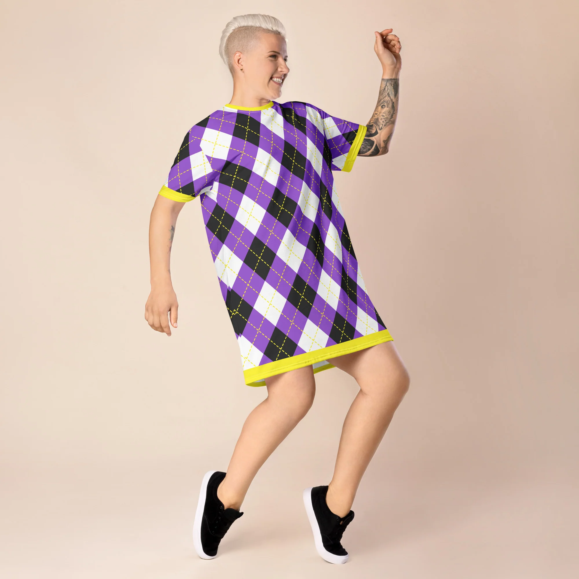 Non Binary Tartan (With Yellow Trim) T-shirt dress - Image 6