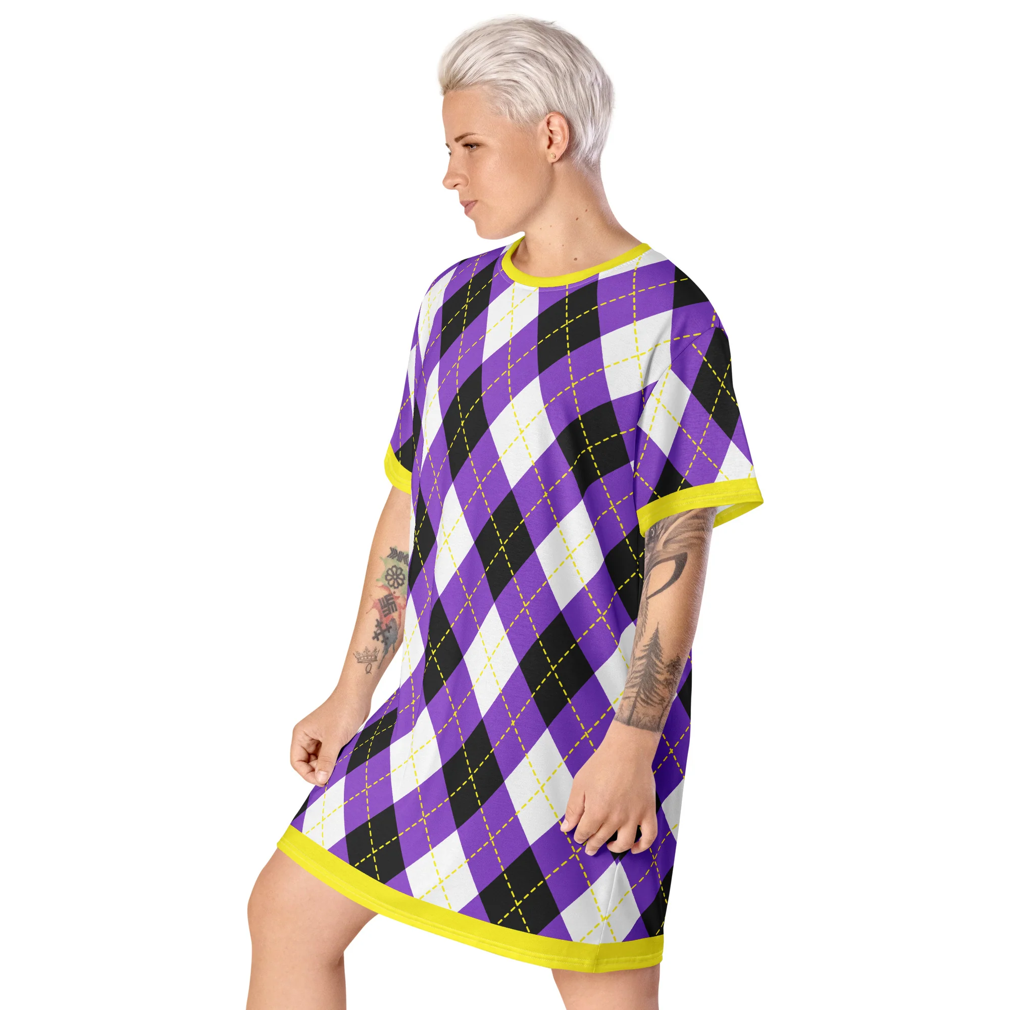 Non Binary Tartan (With Yellow Trim) T-shirt dress - Image 7