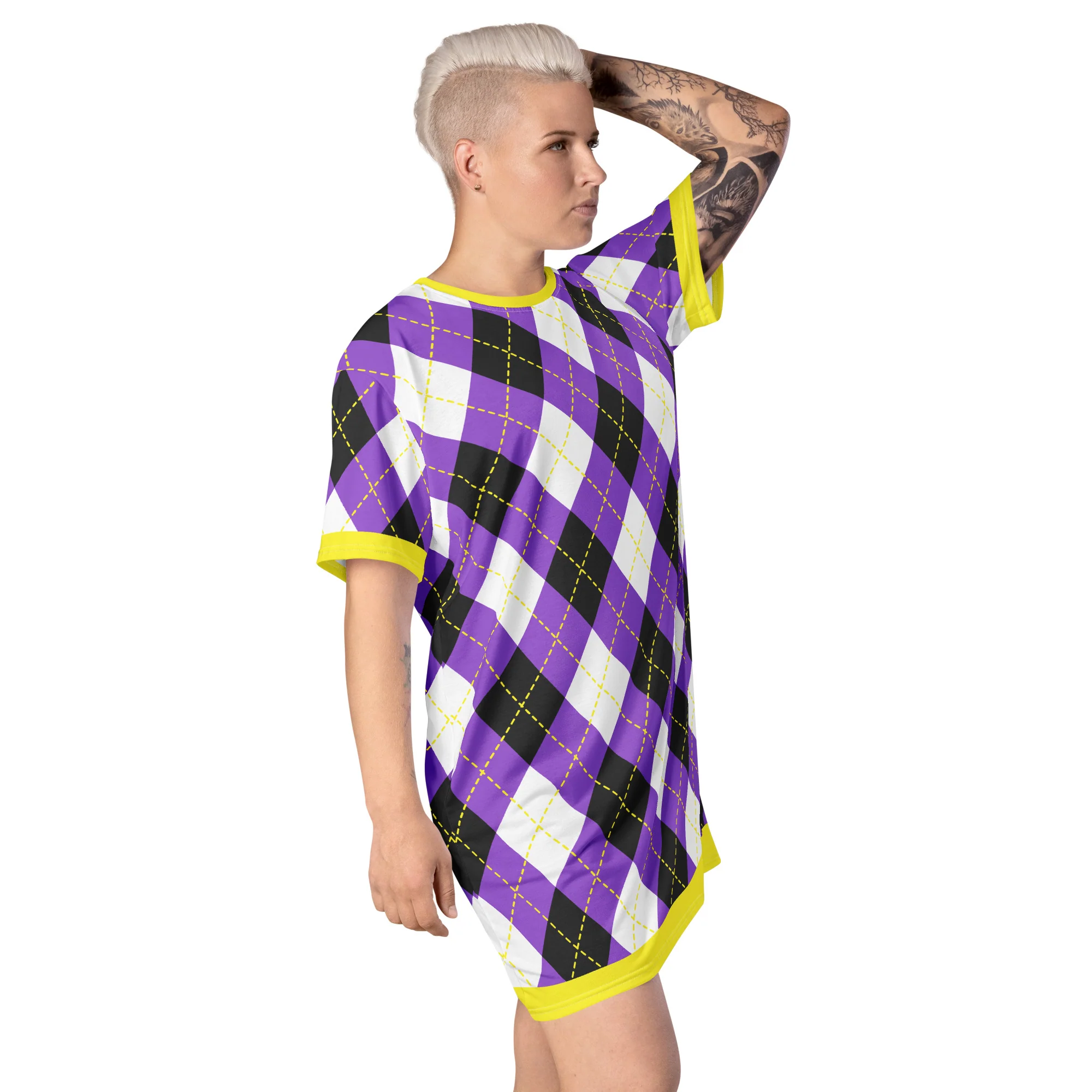 Non Binary Tartan (With Yellow Trim) T-shirt dress - Image 8