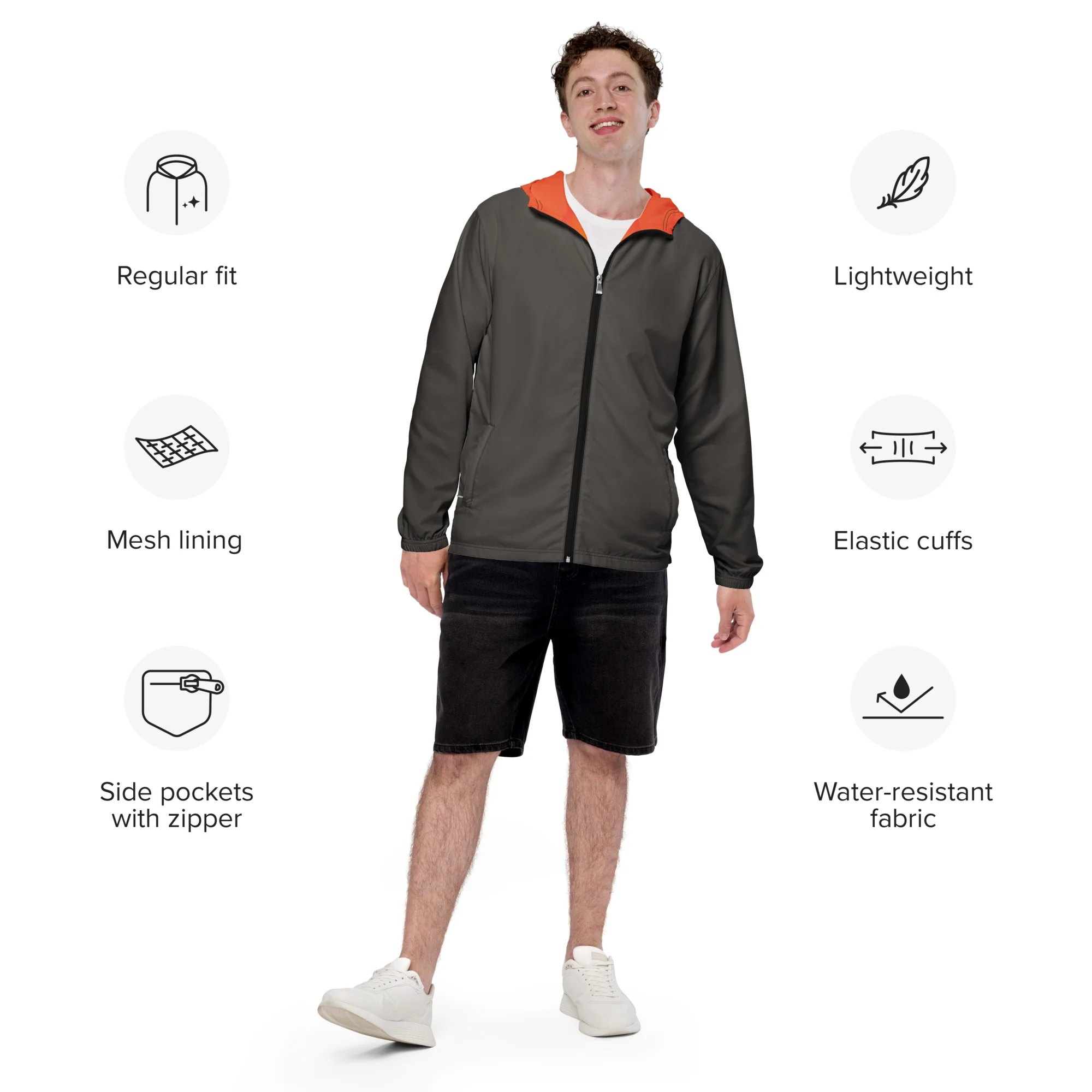 Olive With Orange Hood Windbreaker - Image 3