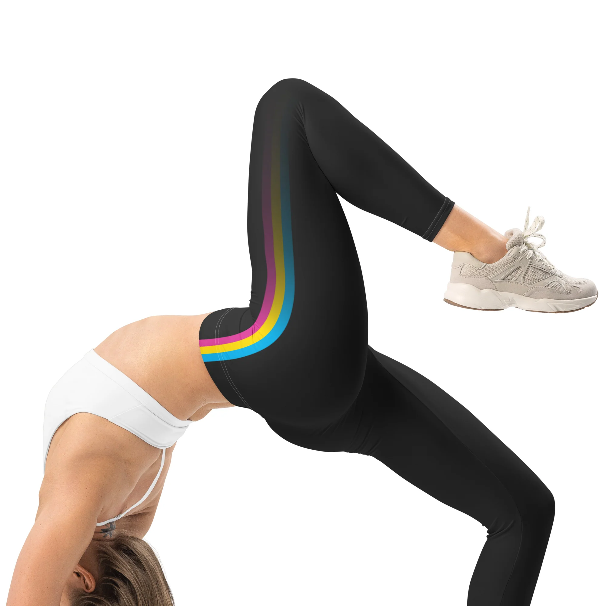 Pansexual Pride Flag Fade Black Leggings - Image 3