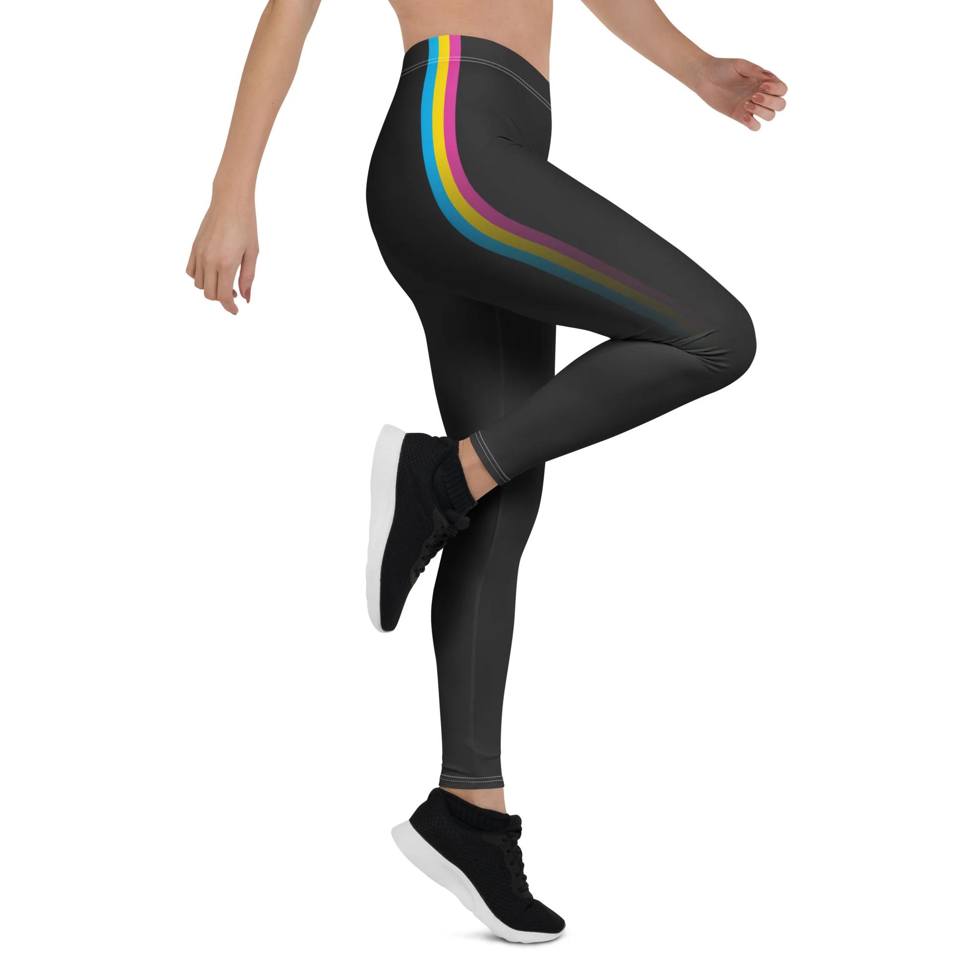 Pansexual Pride Flag Fade Black Leggings - Image 9
