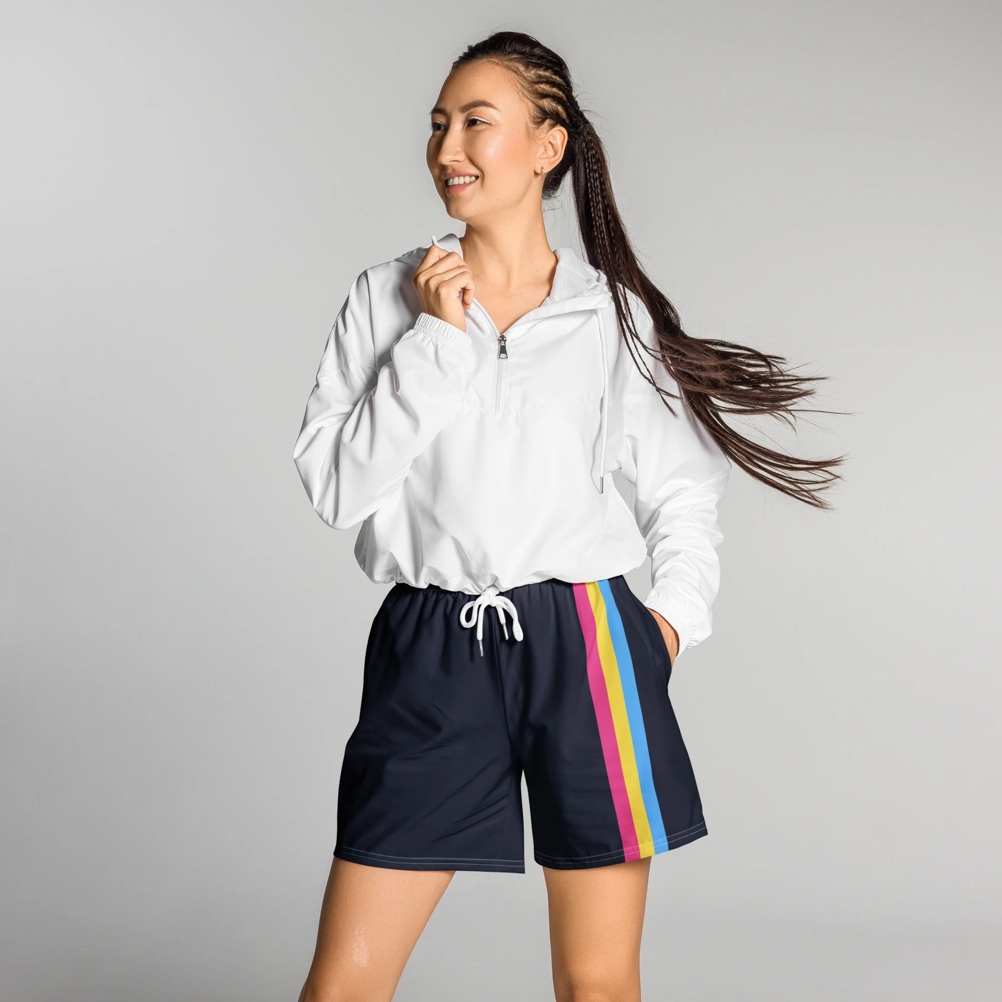 Pansexual Pride Flag Stripe Blue Athletic Long Shorts - Image 2