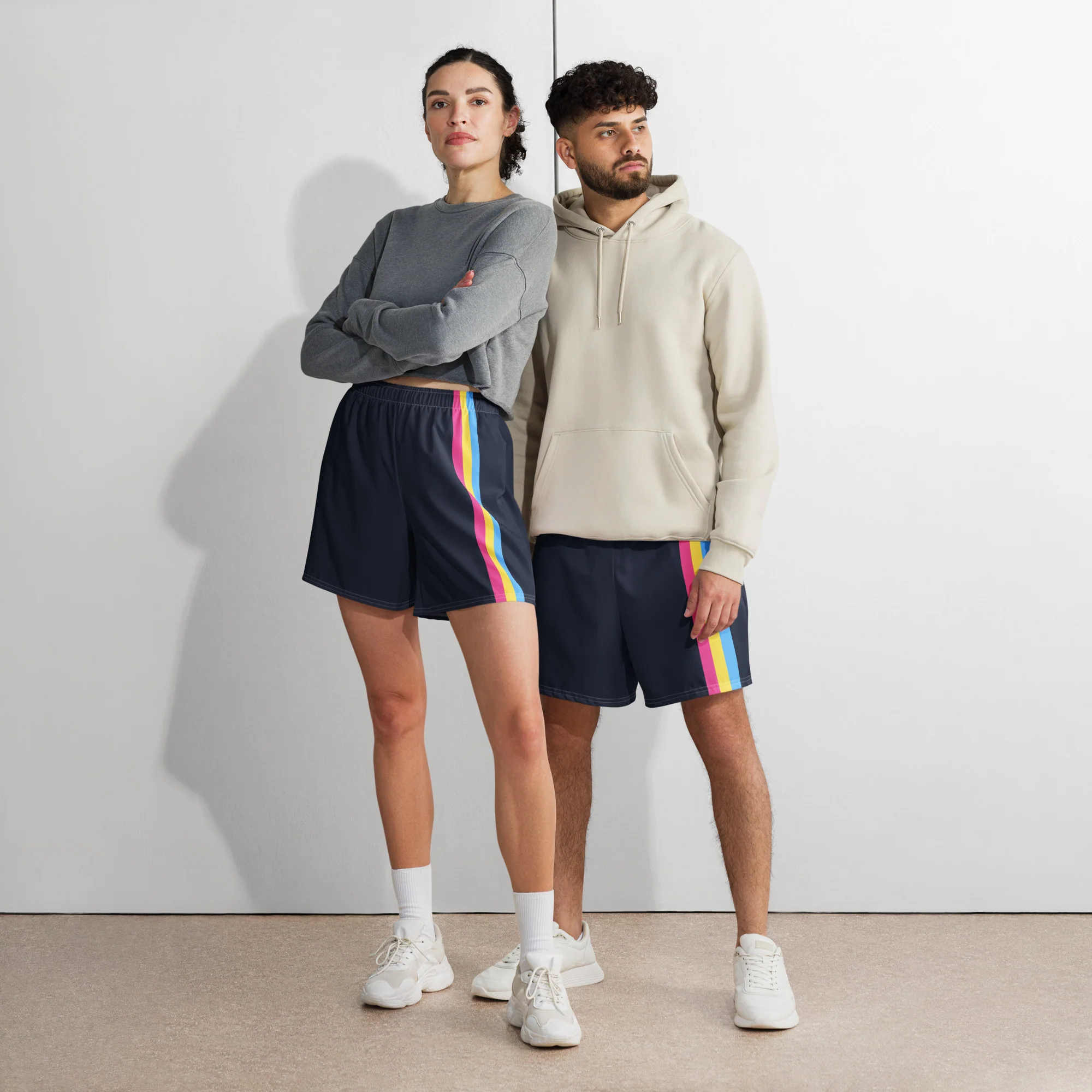Pansexual Pride Flag Stripe Blue Athletic Long Shorts - Image 4
