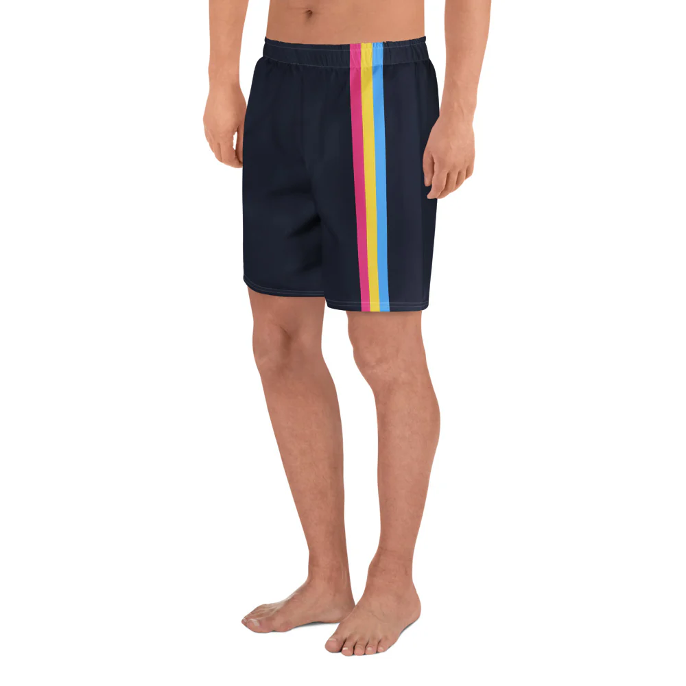Pansexual Pride Flag Stripe Blue Athletic Long Shorts - Image 7