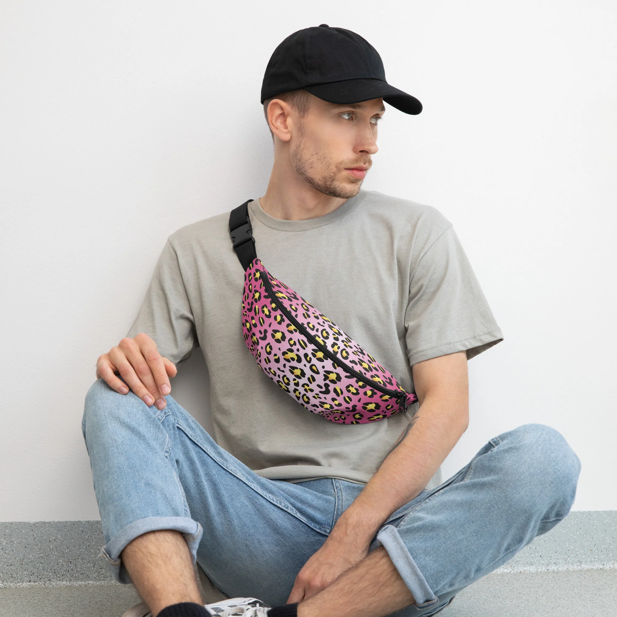 Pink Leopard Print Fanny Pack/Bum Bag with Rainbow Flag - Image 9