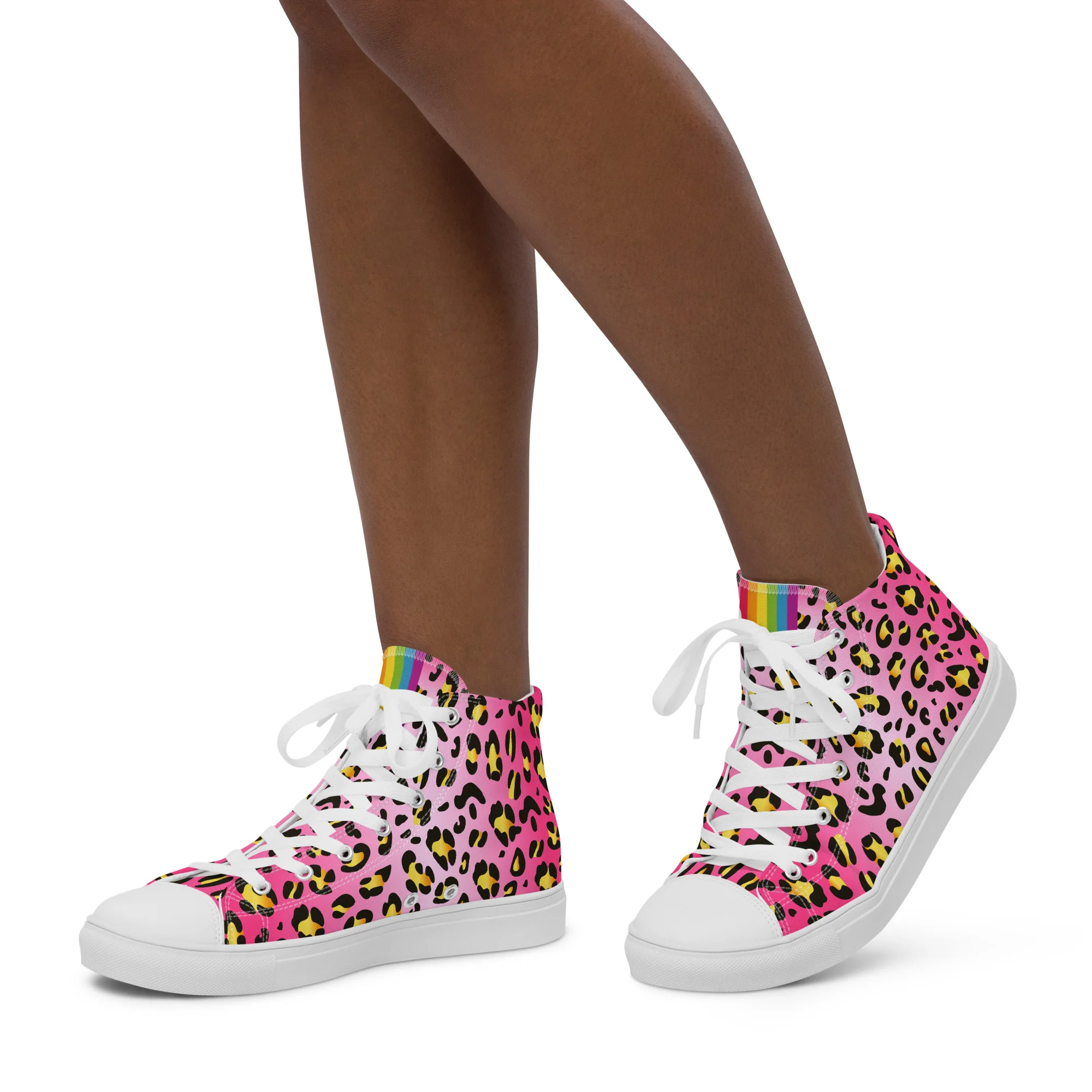 Pink Leopard With Rainbow Pride Flash Hi Top Trainers (female sizes) - Image 5
