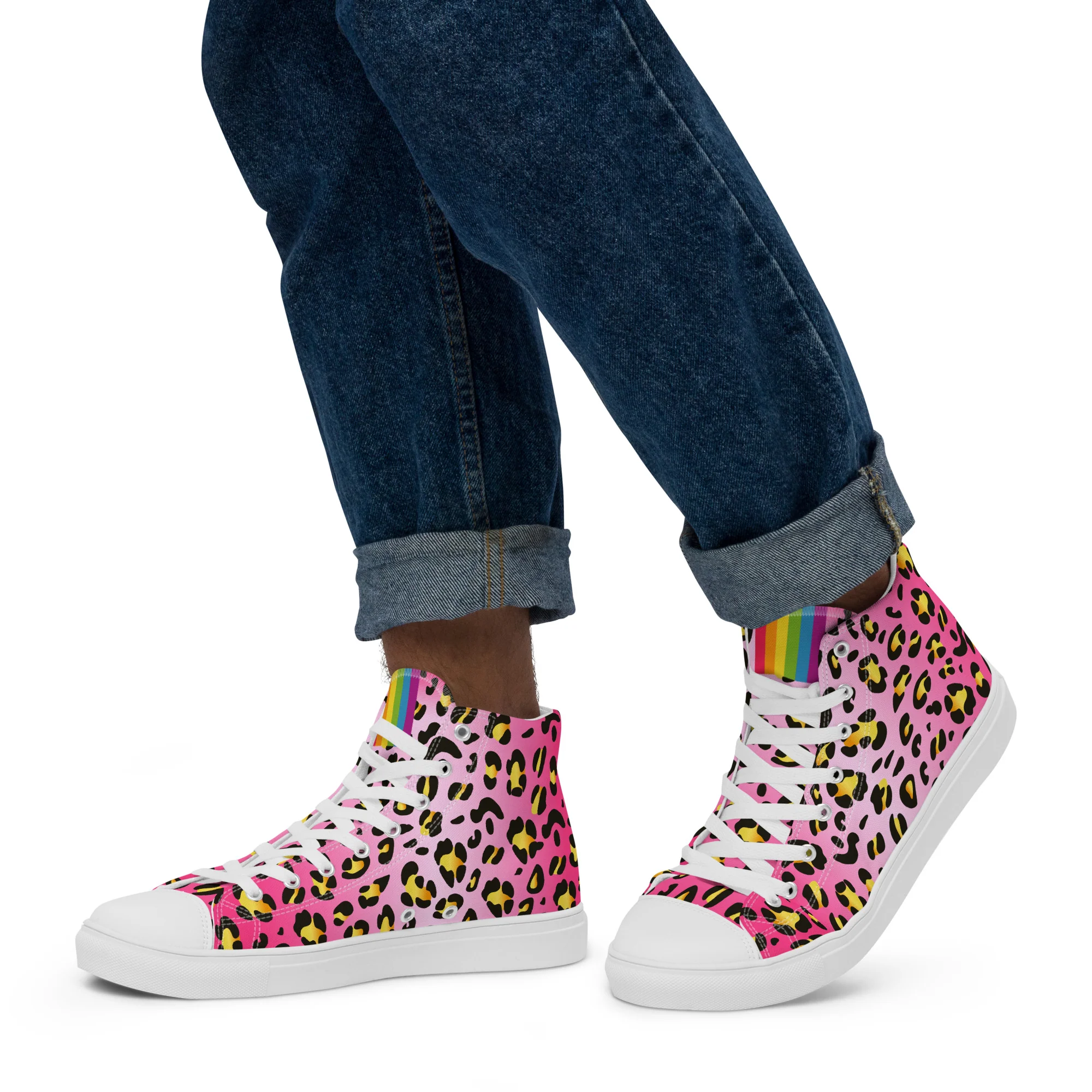 Pink Leopard With Rainbow Pride Flash Hi Tops Trainers (male sizes) - Image 12