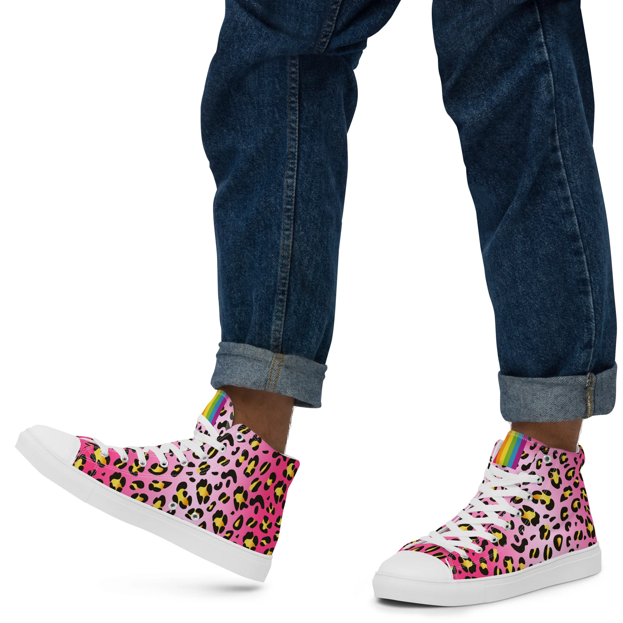 Pink Leopard With Rainbow Pride Flash Hi Tops Trainers (male sizes) - Image 13