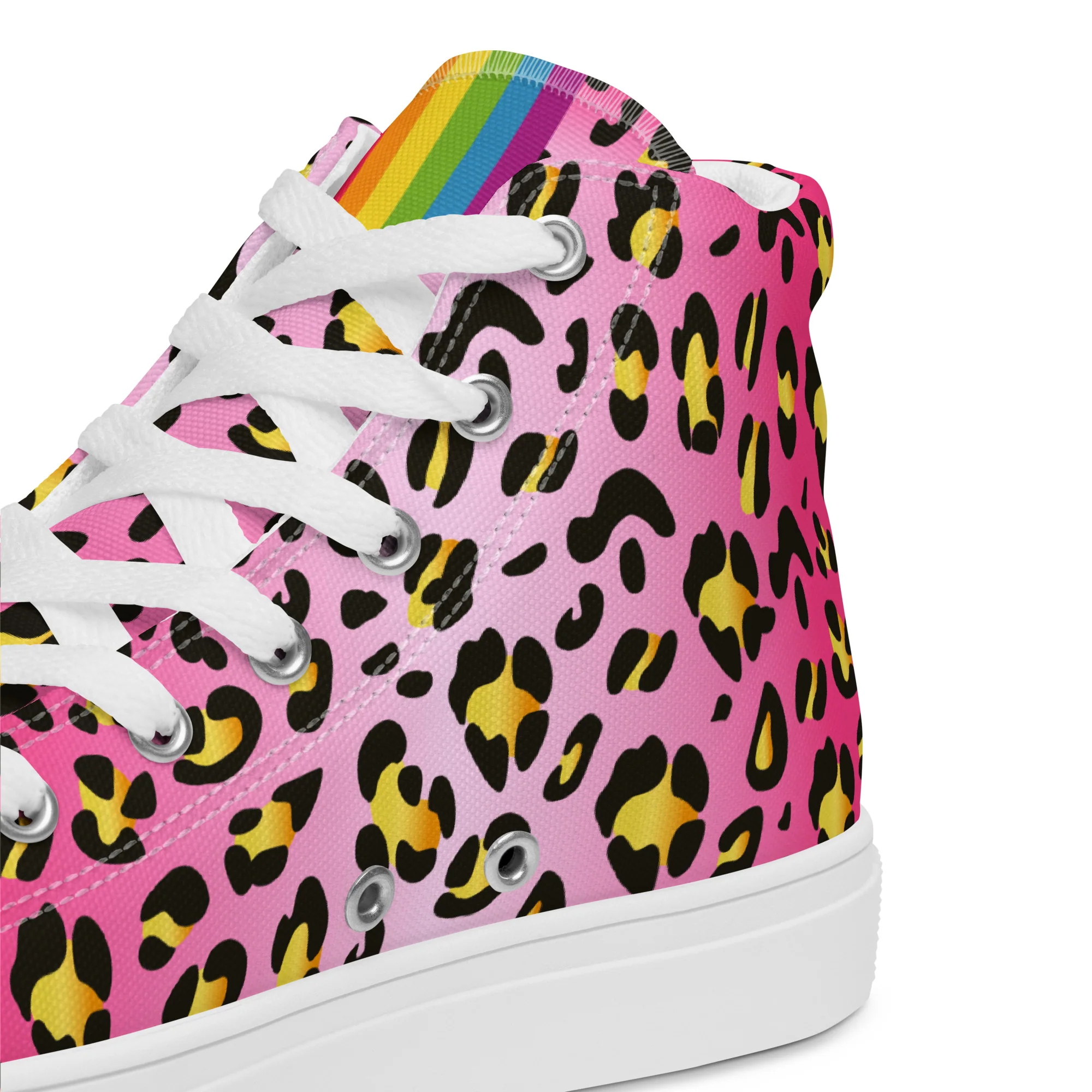 Pink Leopard With Rainbow Pride Flash Hi Tops Trainers (male sizes) - Image 14