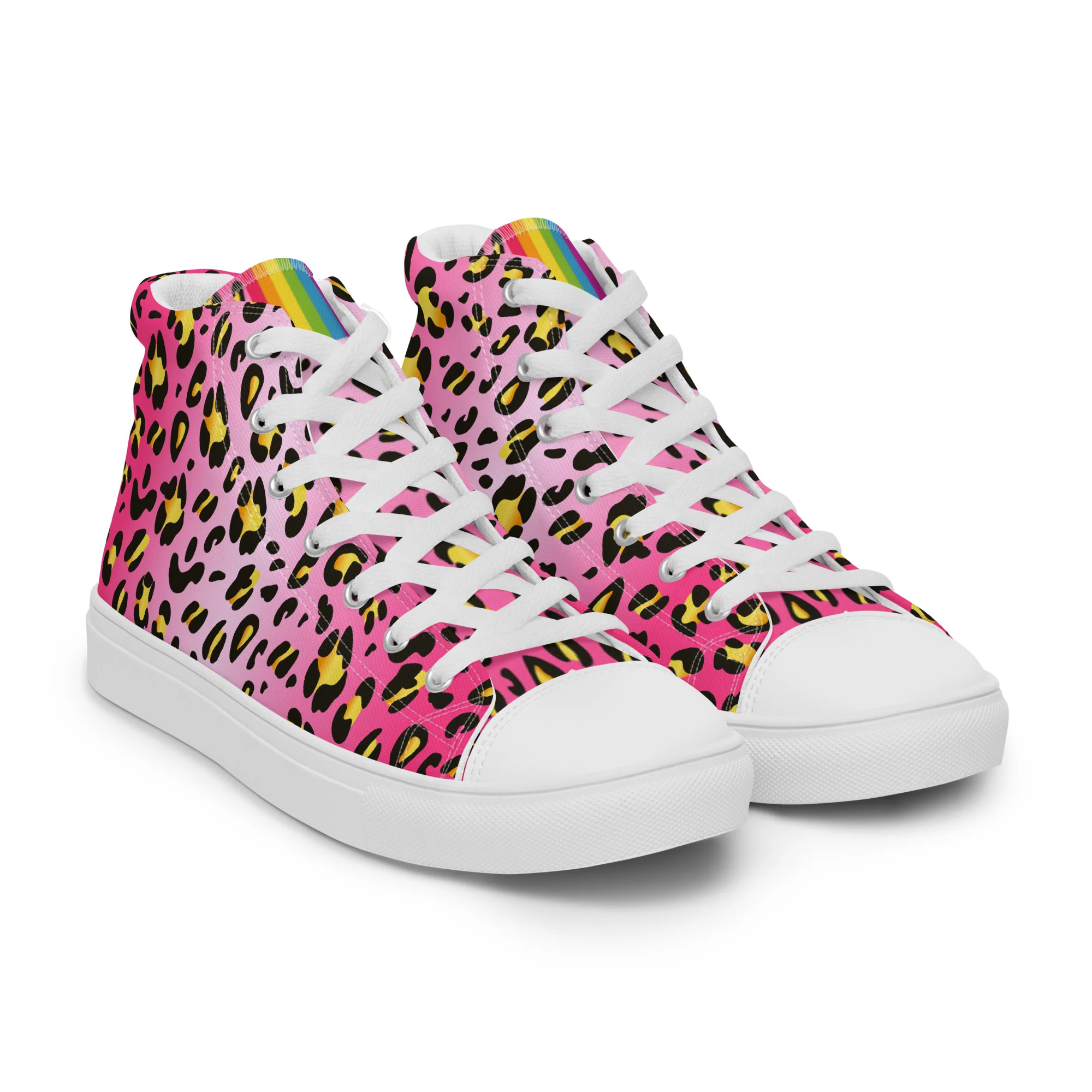 Pink Leopard With Rainbow Pride Flash Hi Tops Trainers (male sizes) - Image 7
