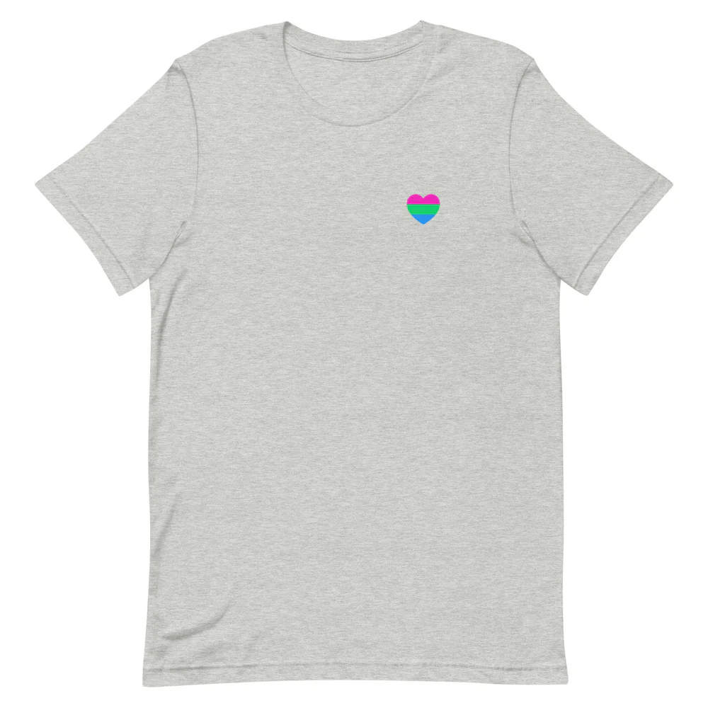 Polysexual Pride Flag Small Heart T-Shirt - Image 7
