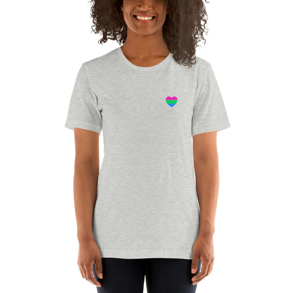 Polysexual Pride Flag Small Heart T-Shirt - Image 9
