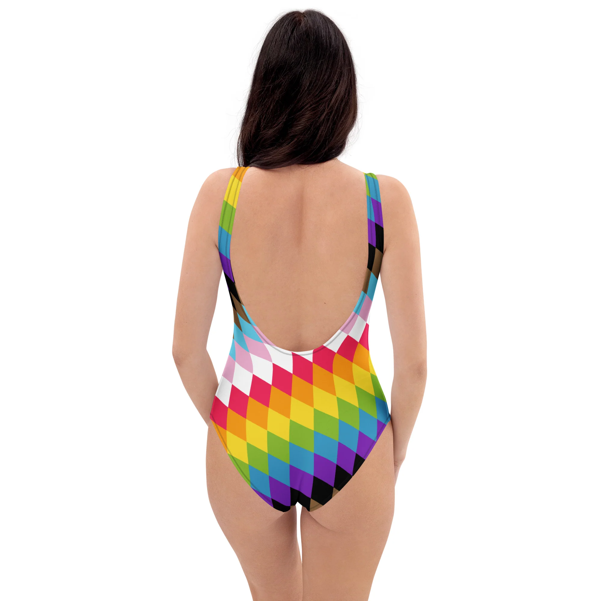 Progress Pride Flag Diamonds One-Piece Swimsuit - Image 3