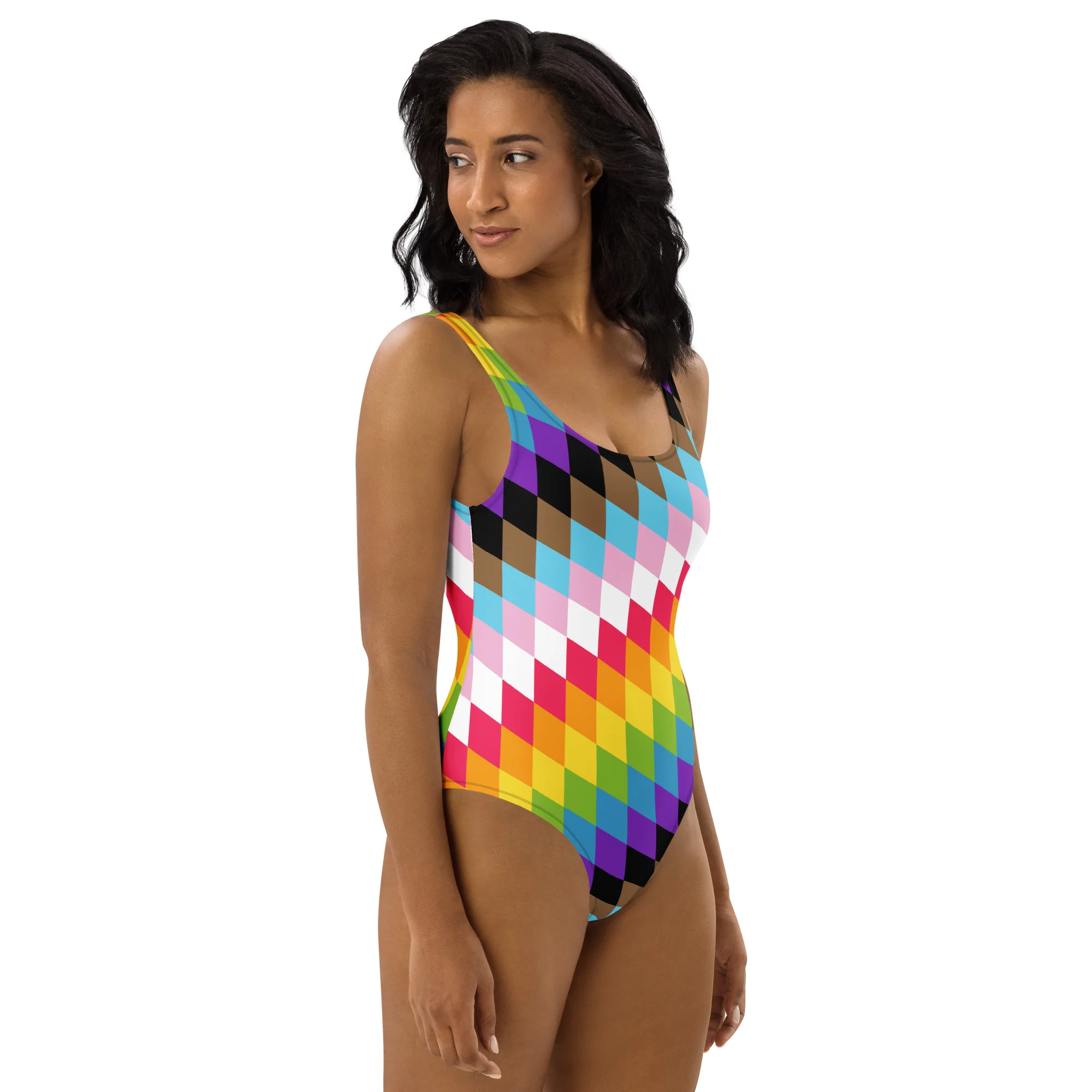 Progress Pride Flag Diamonds One-Piece Swimsuit - Image 7