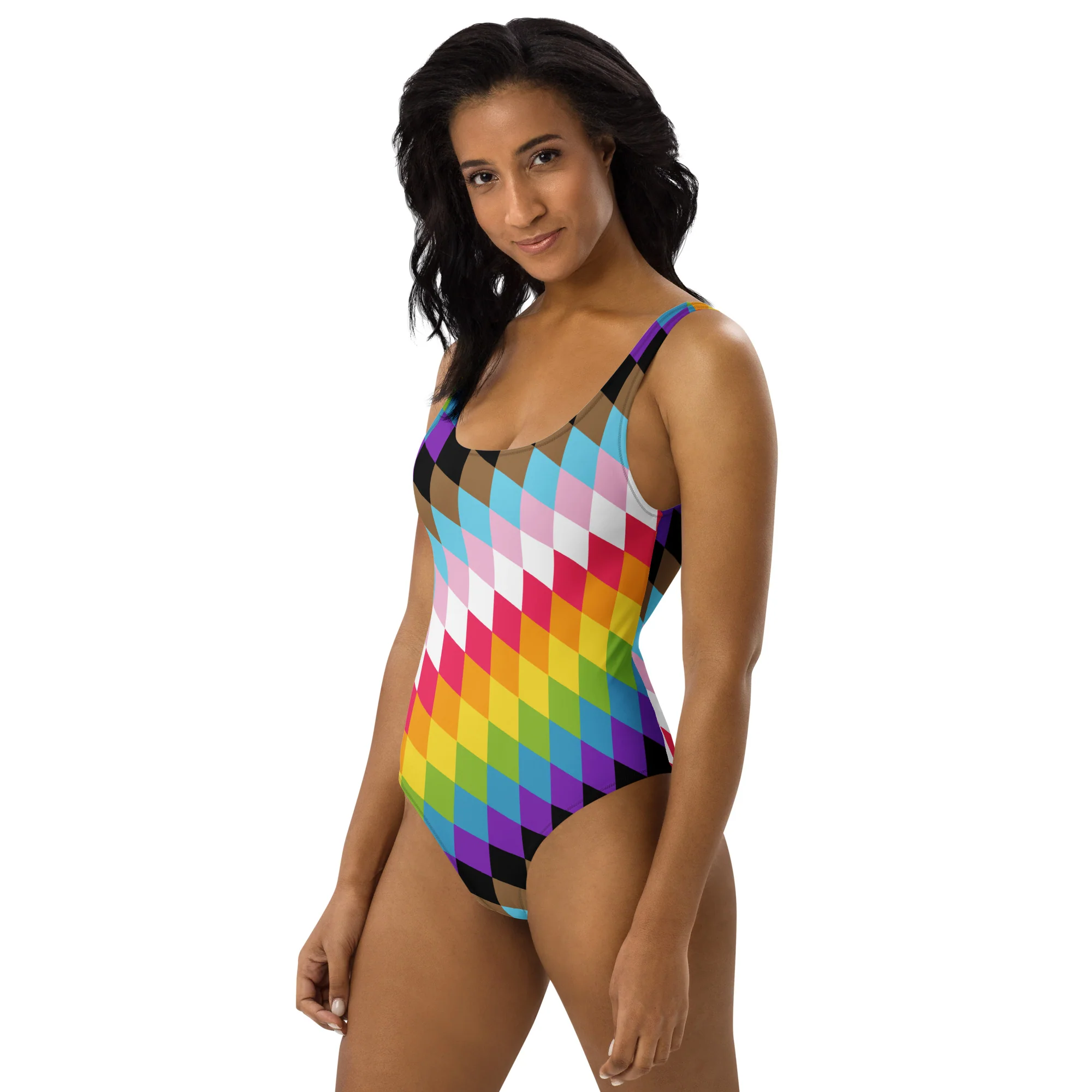 Progress Pride Flag Diamonds One-Piece Swimsuit - Image 8