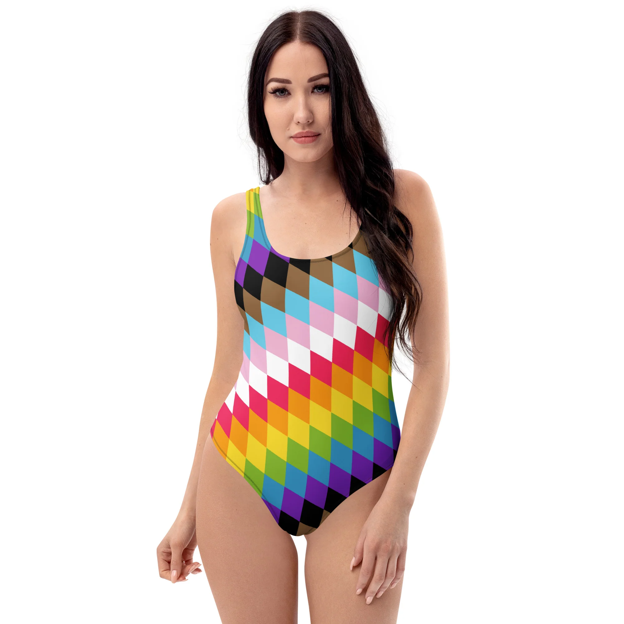 Progress Pride Flag Diamonds One-Piece Swimsuit - Image 9