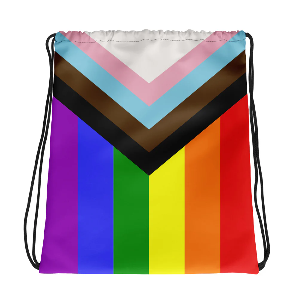 Progress Pride Flag Drawstring Bag
