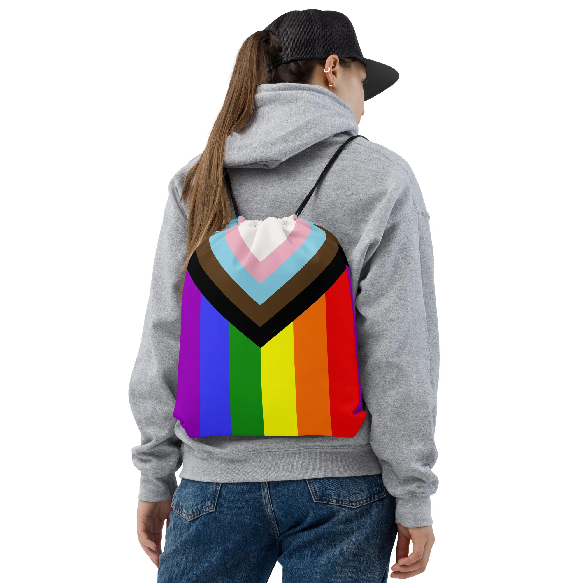 Progress Pride Flag Drawstring Bag - Image 2