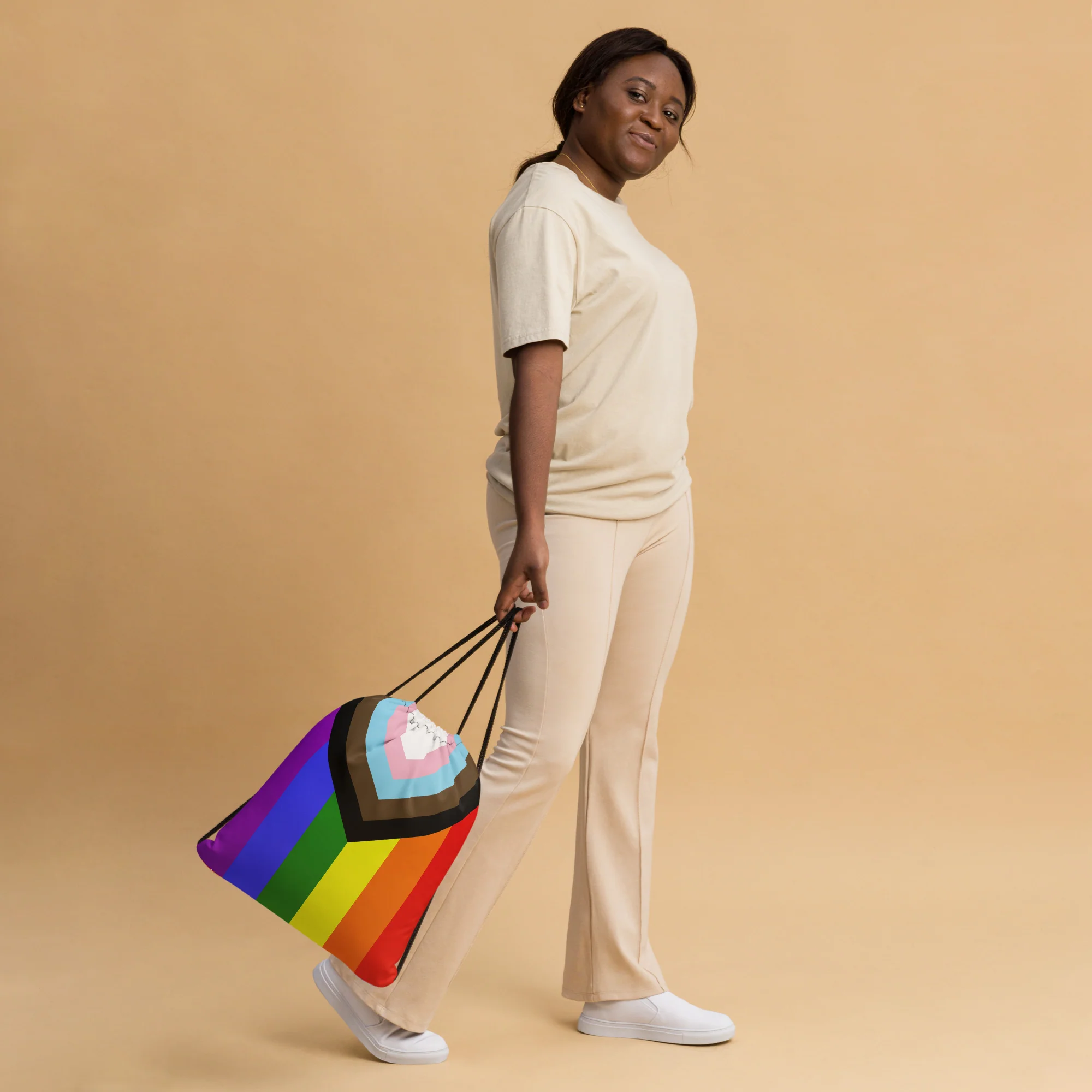 Progress Pride Flag Drawstring Bag - Image 3