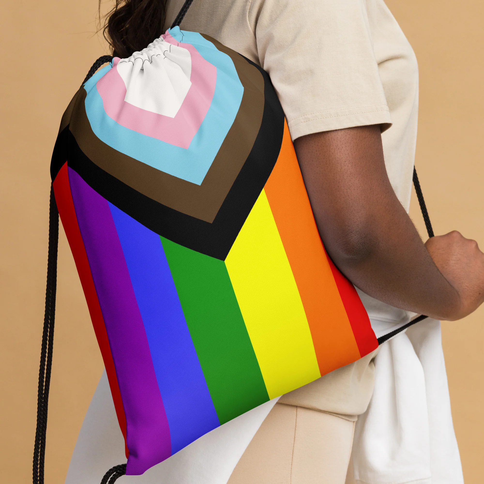 Progress Pride Flag Drawstring Bag - Image 4