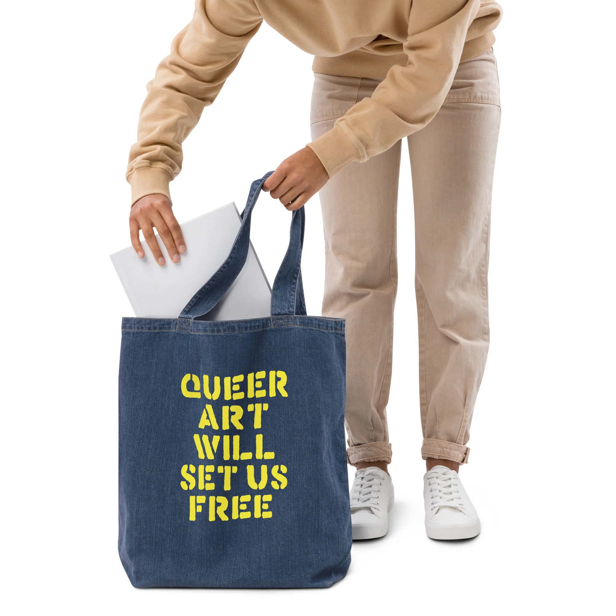 Queer Art Will Set Us Free Large Denim Tote Bag - Image 4