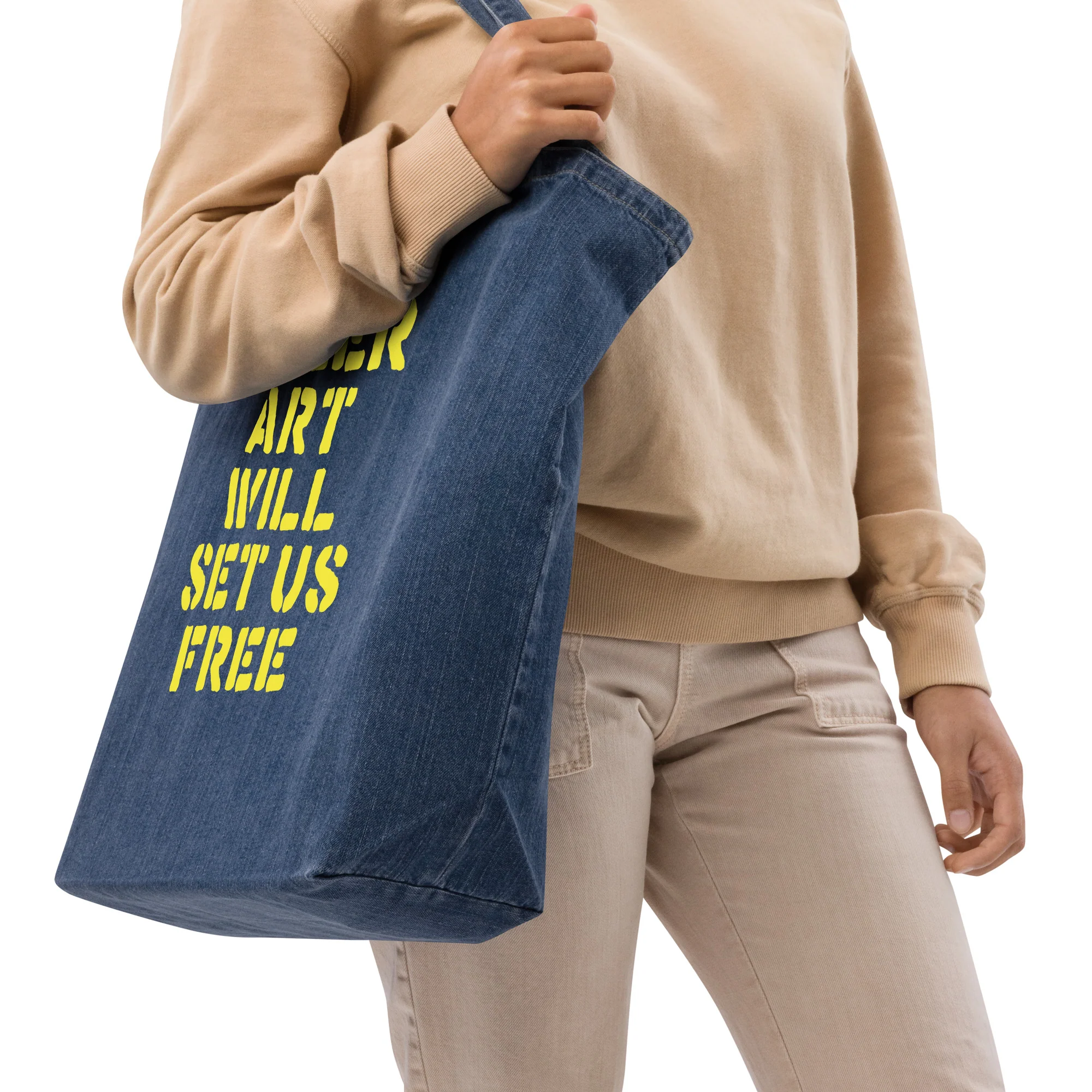 Queer Art Will Set Us Free Large Denim Tote Bag - Image 7