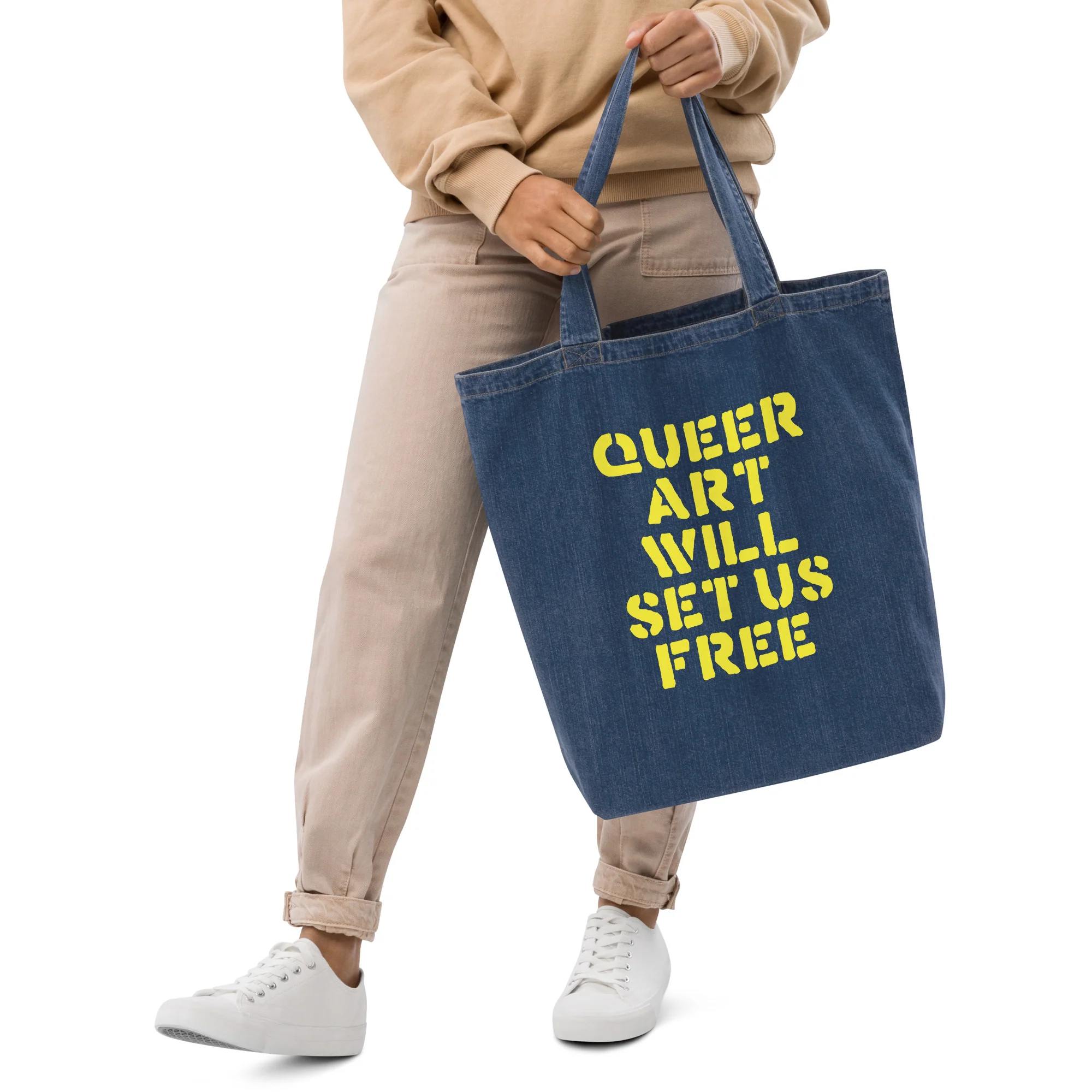 Queer Art Will Set Us Free Large Denim Tote Bag - Image 9