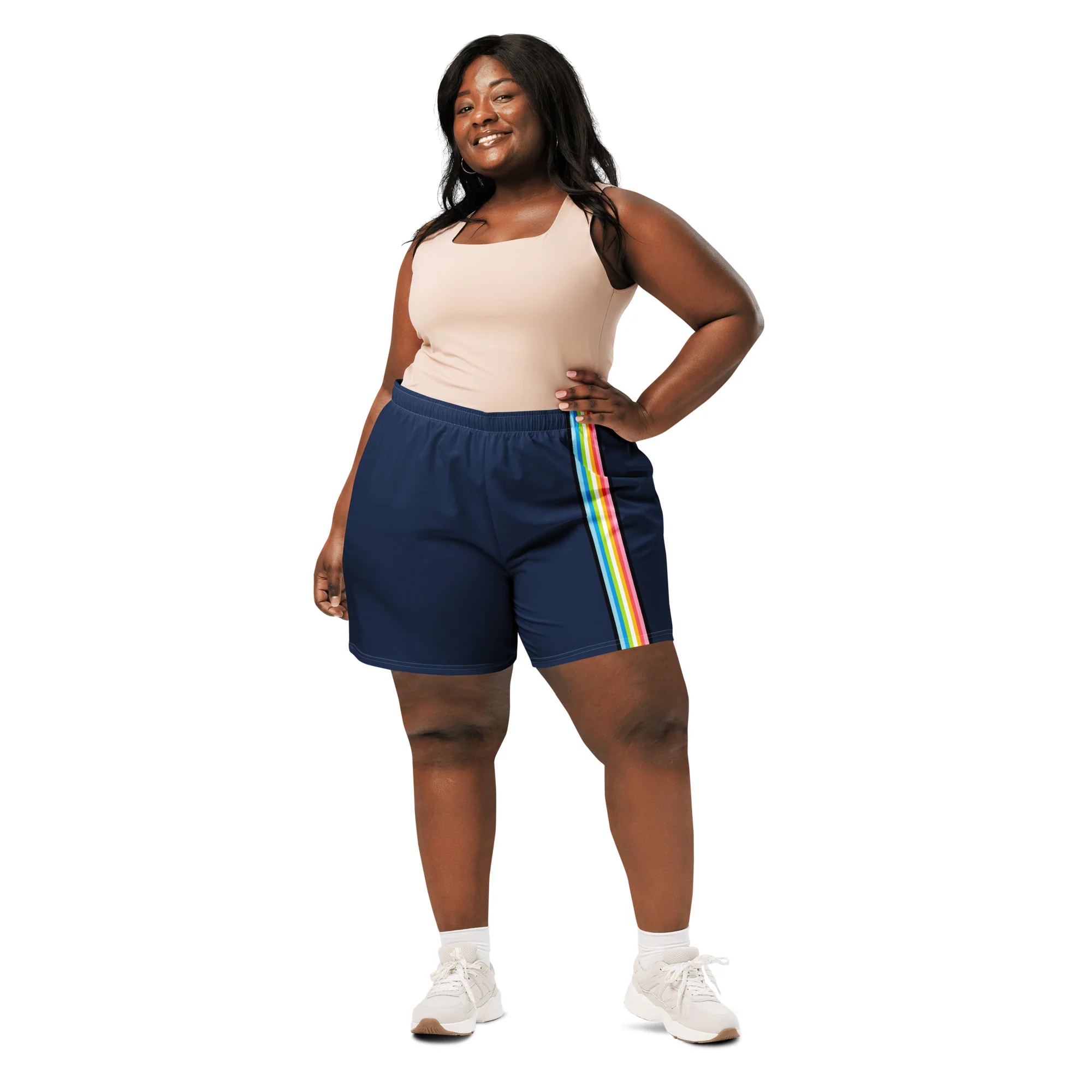 Queer Pride Flag Stripe Blue Athletic Long Shorts - Image 3