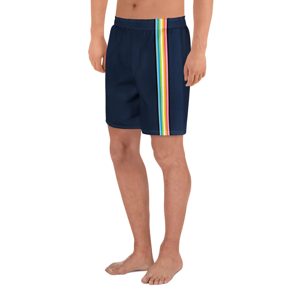 Queer Pride Flag Stripe Blue Athletic Long Shorts - Image 7