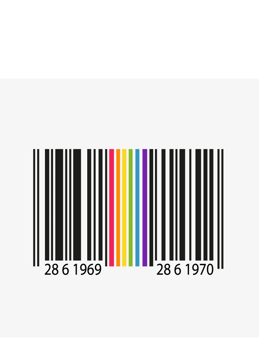Rainbow Barcode Sleeve With Stonewall And First Pride Dates T-Shirt - Image 2