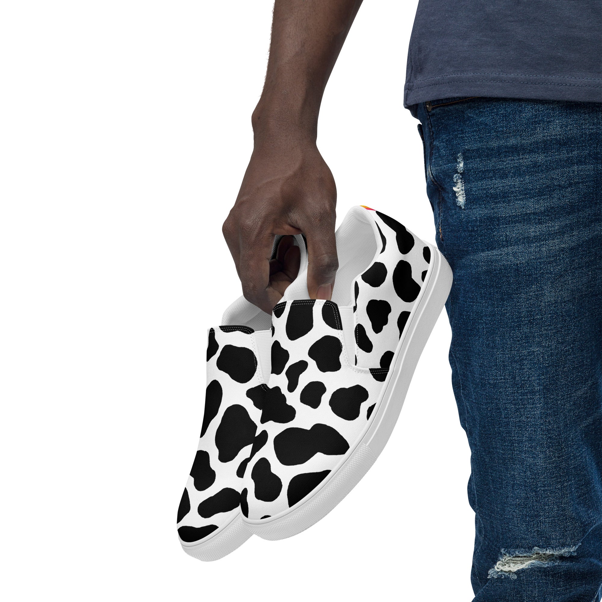 Rainbow Cow Print Slip-on Canvas Shoes (male sizes) - Image 5