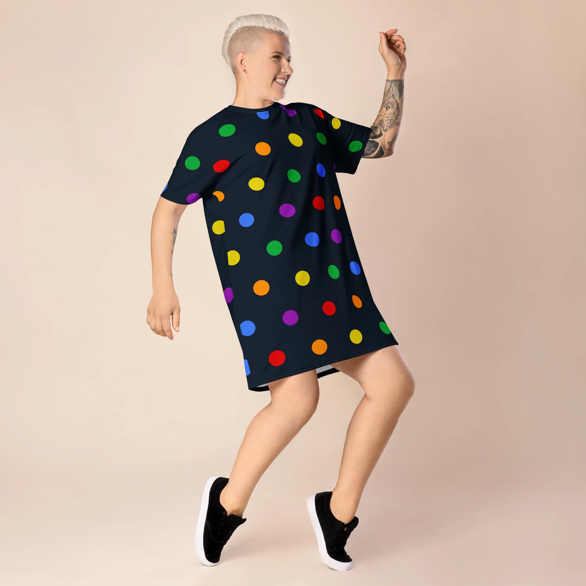 Rainbow Dotty T-shirt Dress - Image 5