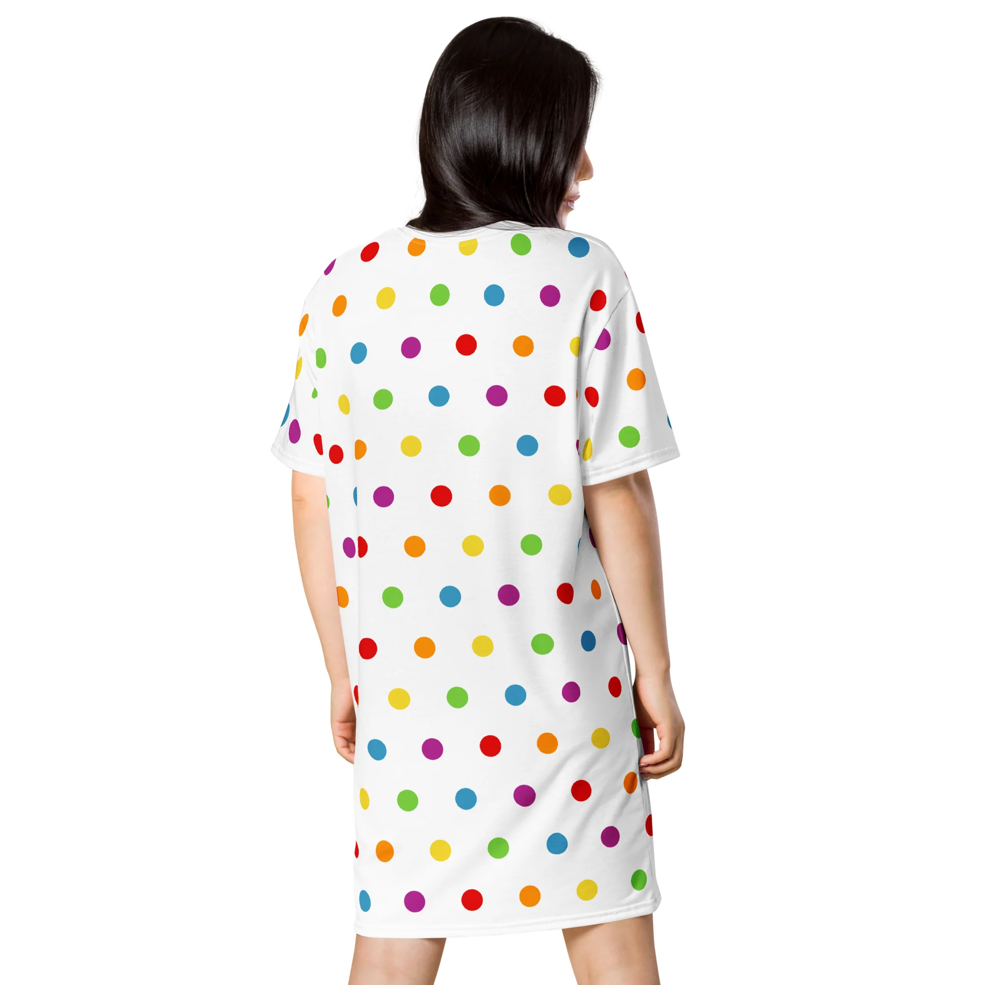 Rainbow Dotty White T-shirt Dress - Image 4