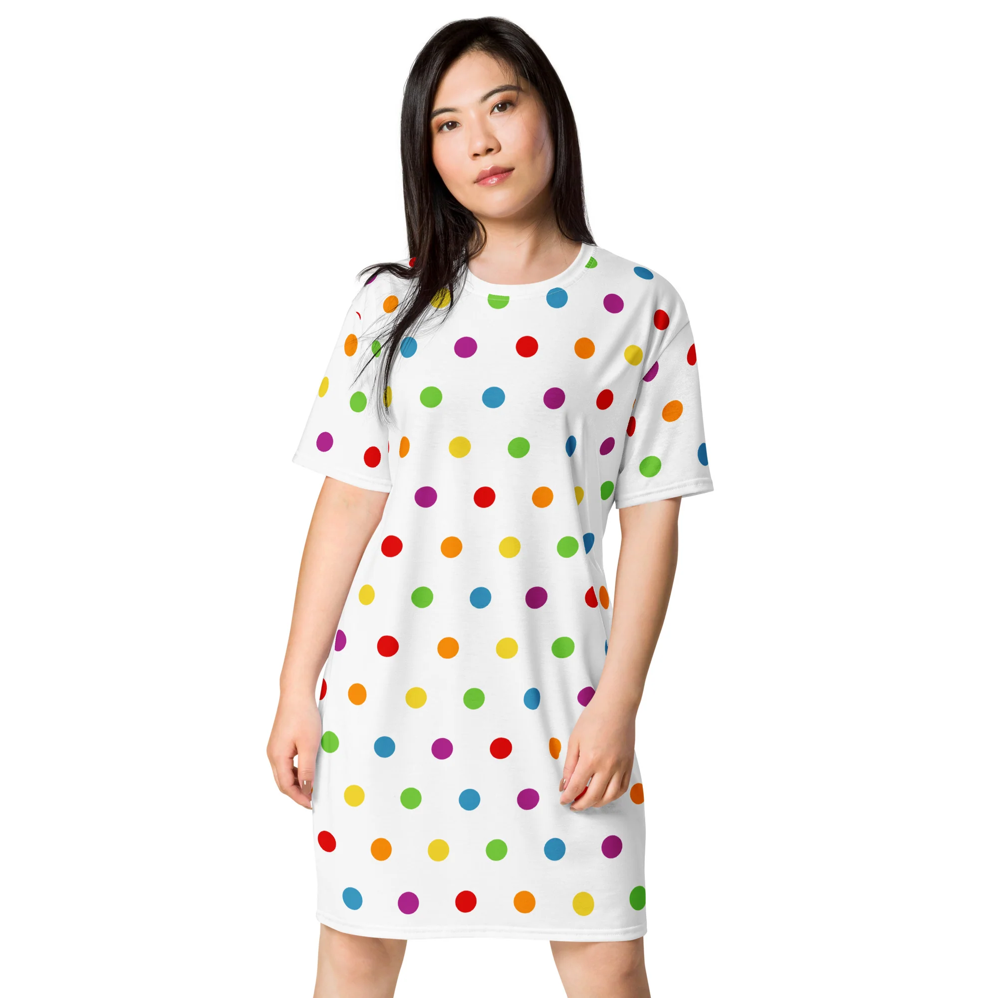Rainbow Dotty White T-shirt Dress - Image 5