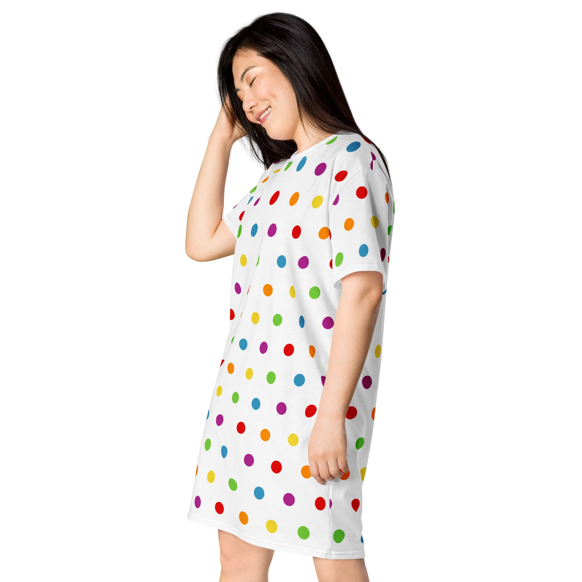 Rainbow Dotty White T-shirt Dress - Image 6