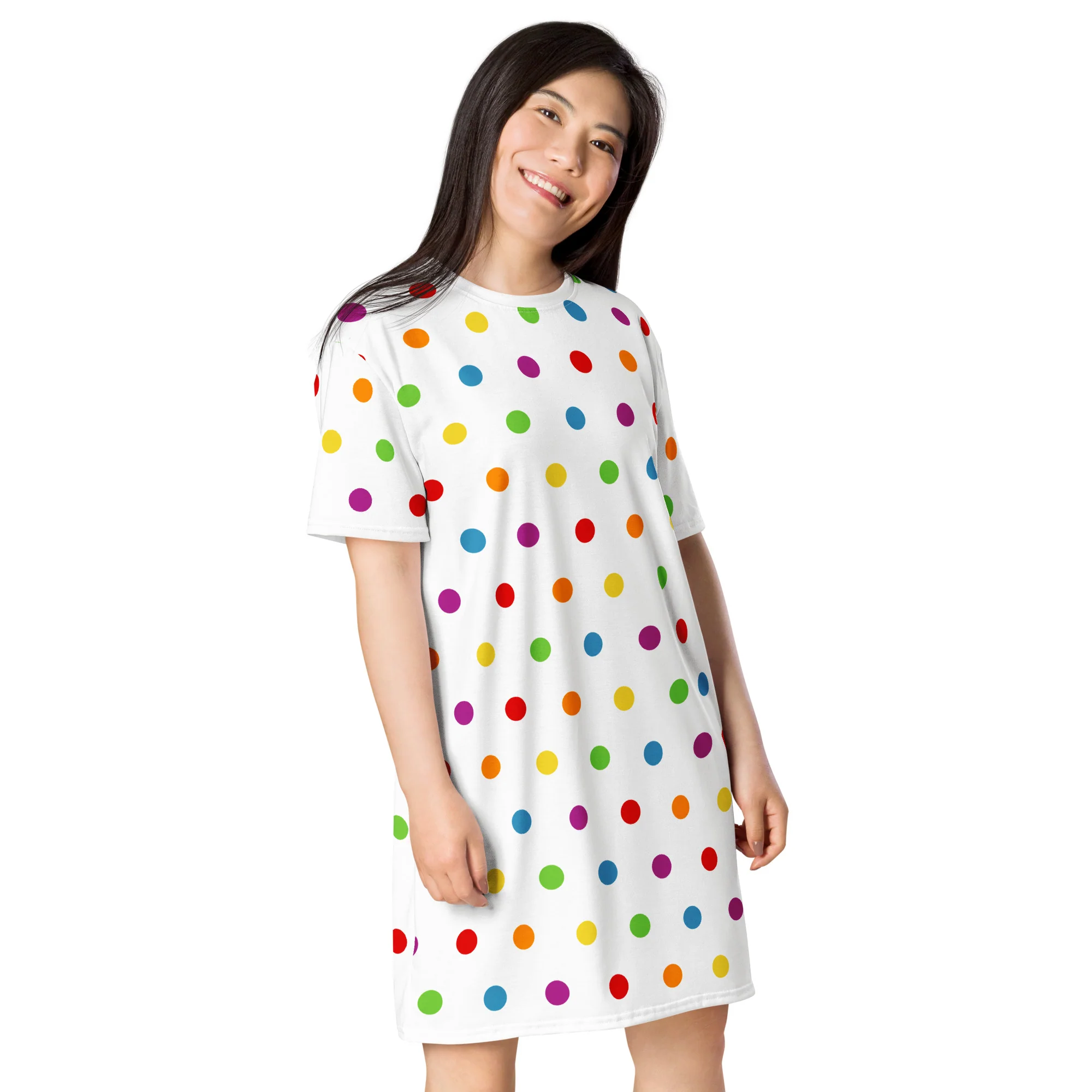 Rainbow Dotty White T-shirt Dress - Image 7
