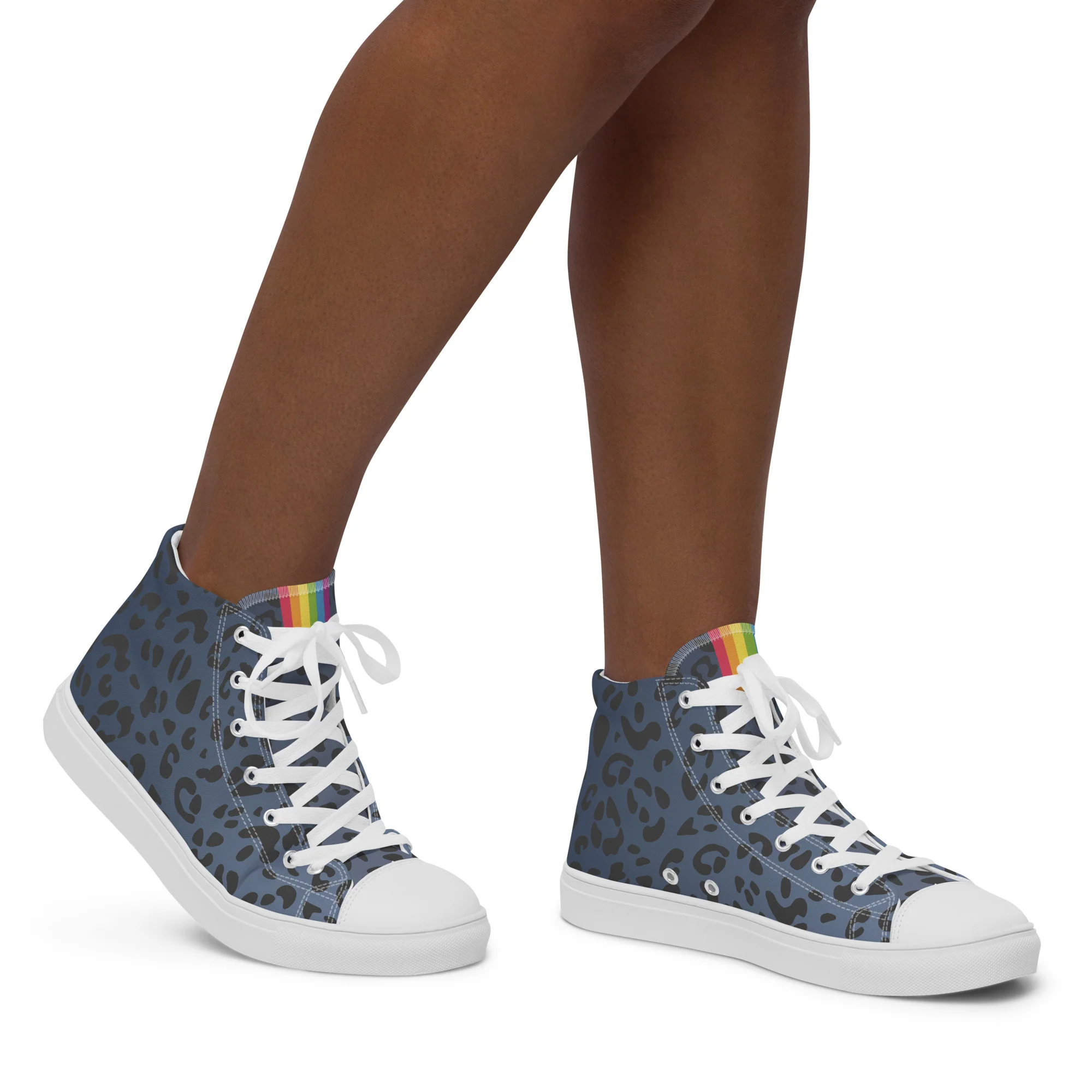 Rainbow Flag Blue Leopard Print High Top Trainers (female sizes) - Image 6