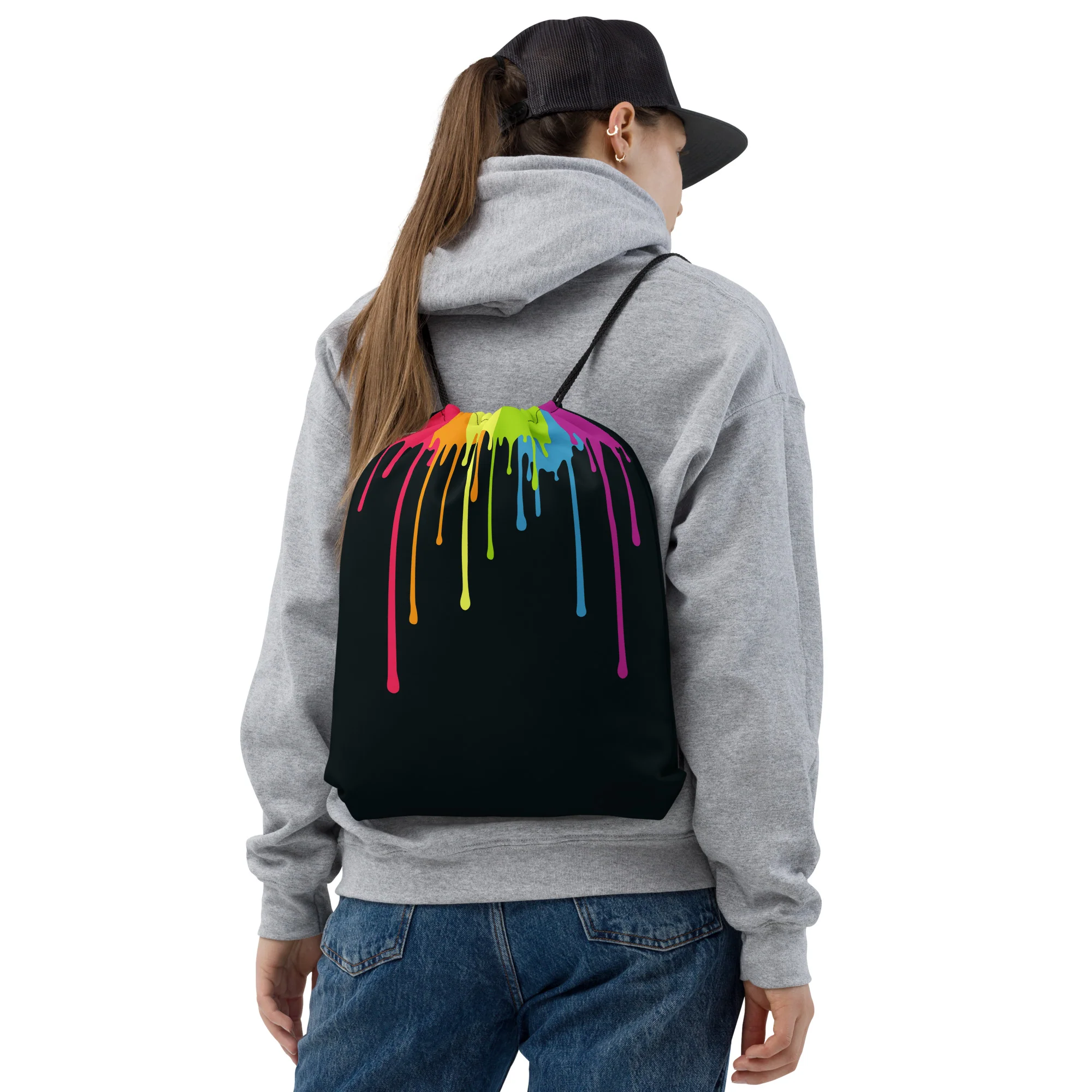 Rainbow Paint Drips Drawstring bag - Image 2