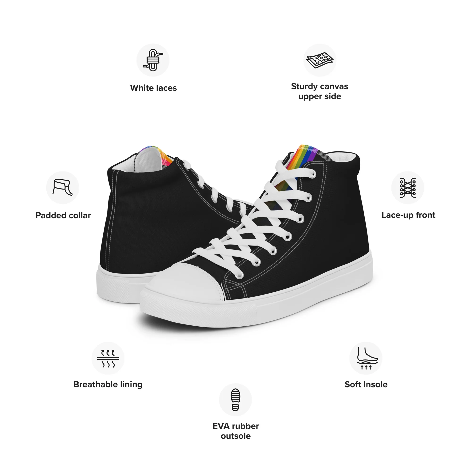 Rainbow Pride Black High Top Trainers (female sizes) - Image 5