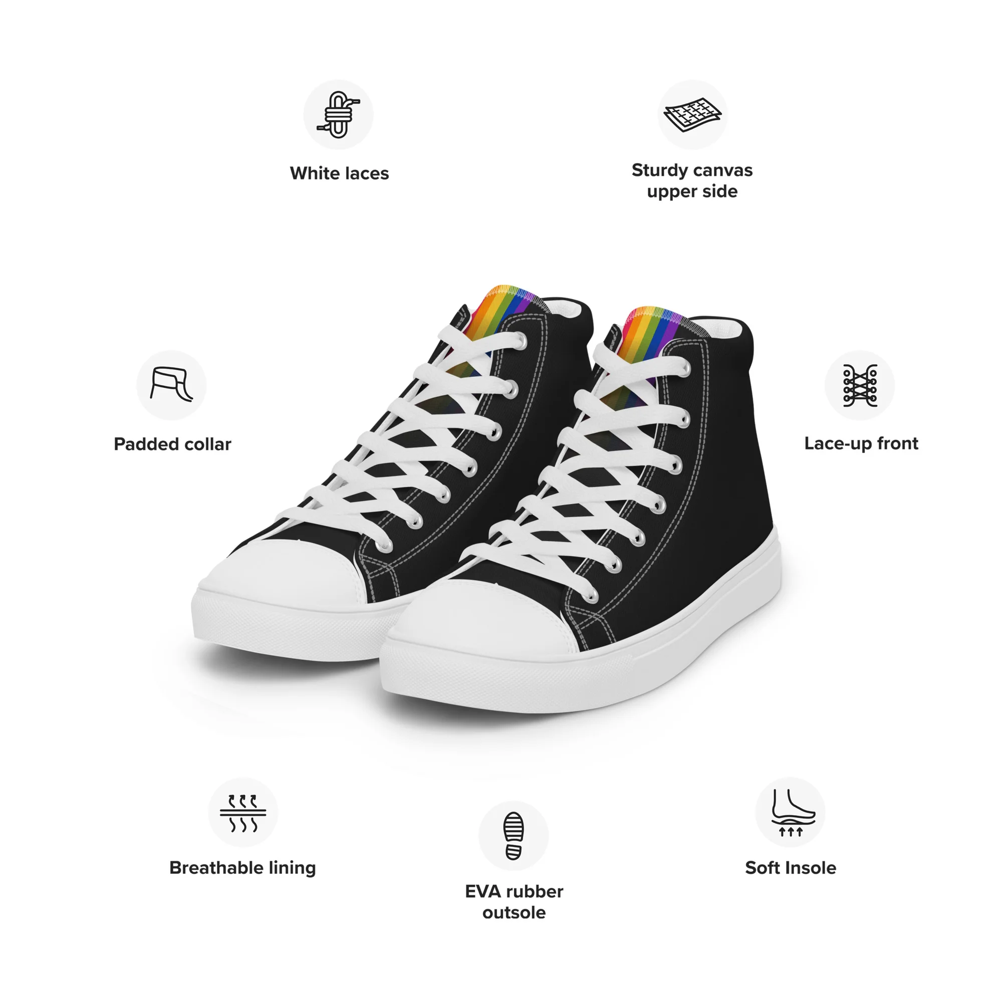 Rainbow Pride Black High Top Trainers (male sizes) - Image 8