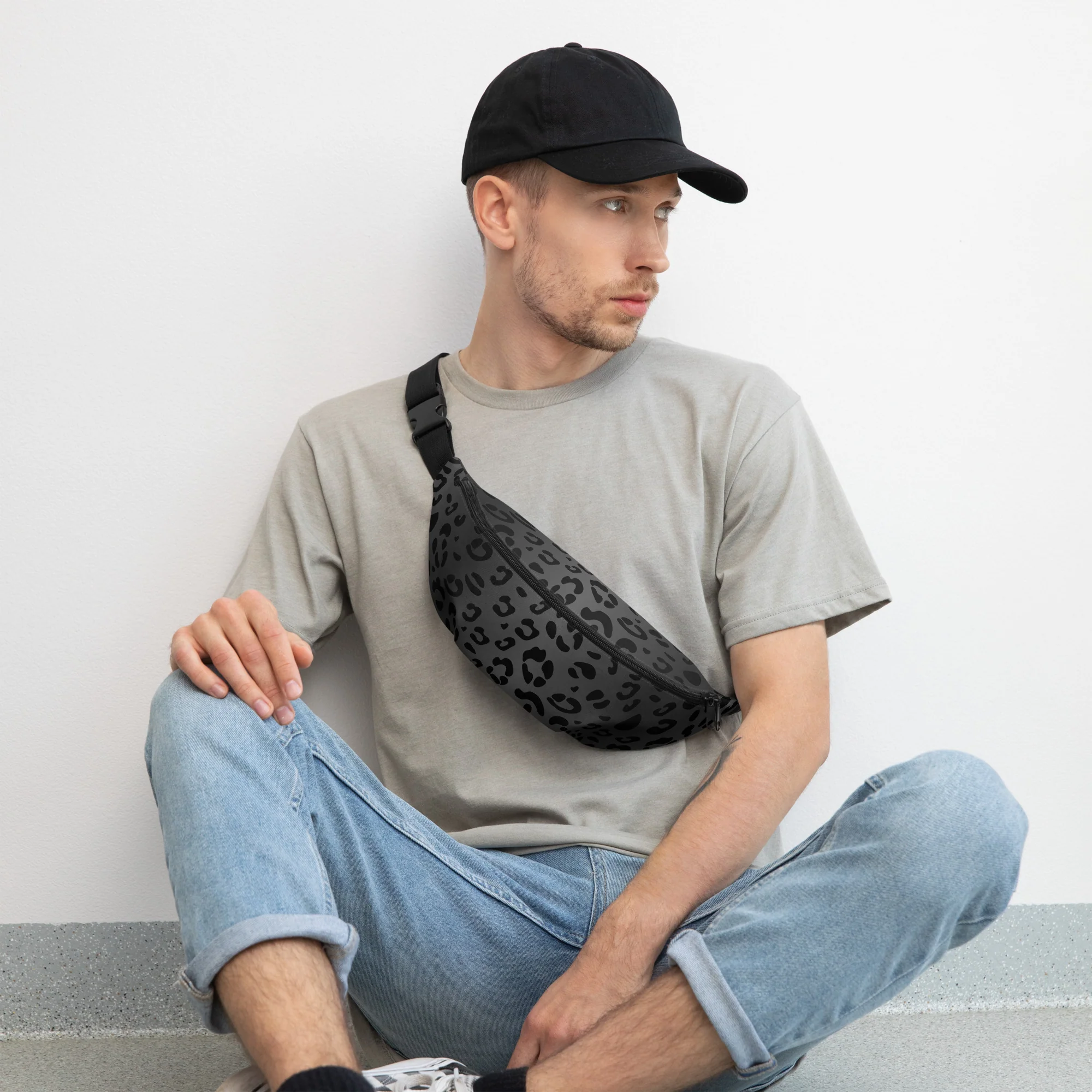 Black Leopard Print Fanny Pack/Bum Bag with Rainbow Flag - Image 10