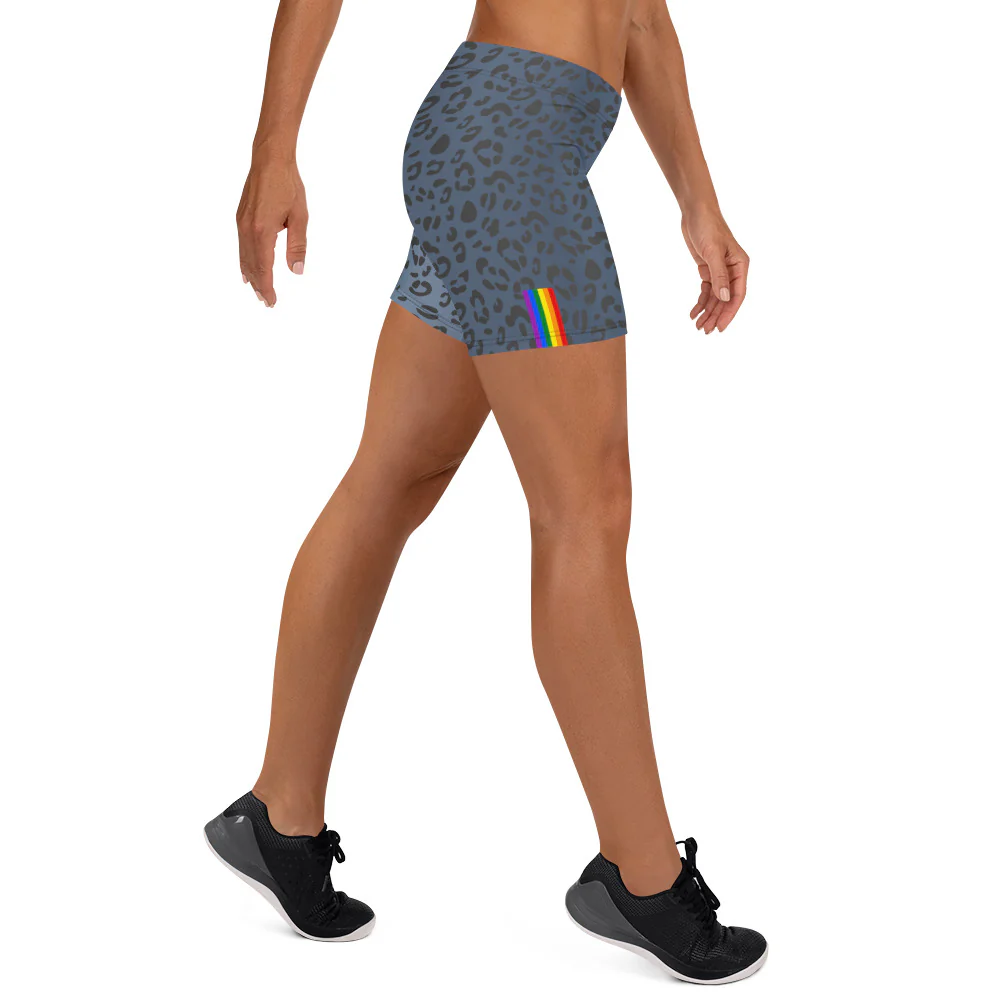 Rainbow Pride Flag Blue Leopard Print Legging Shorts - Image 10