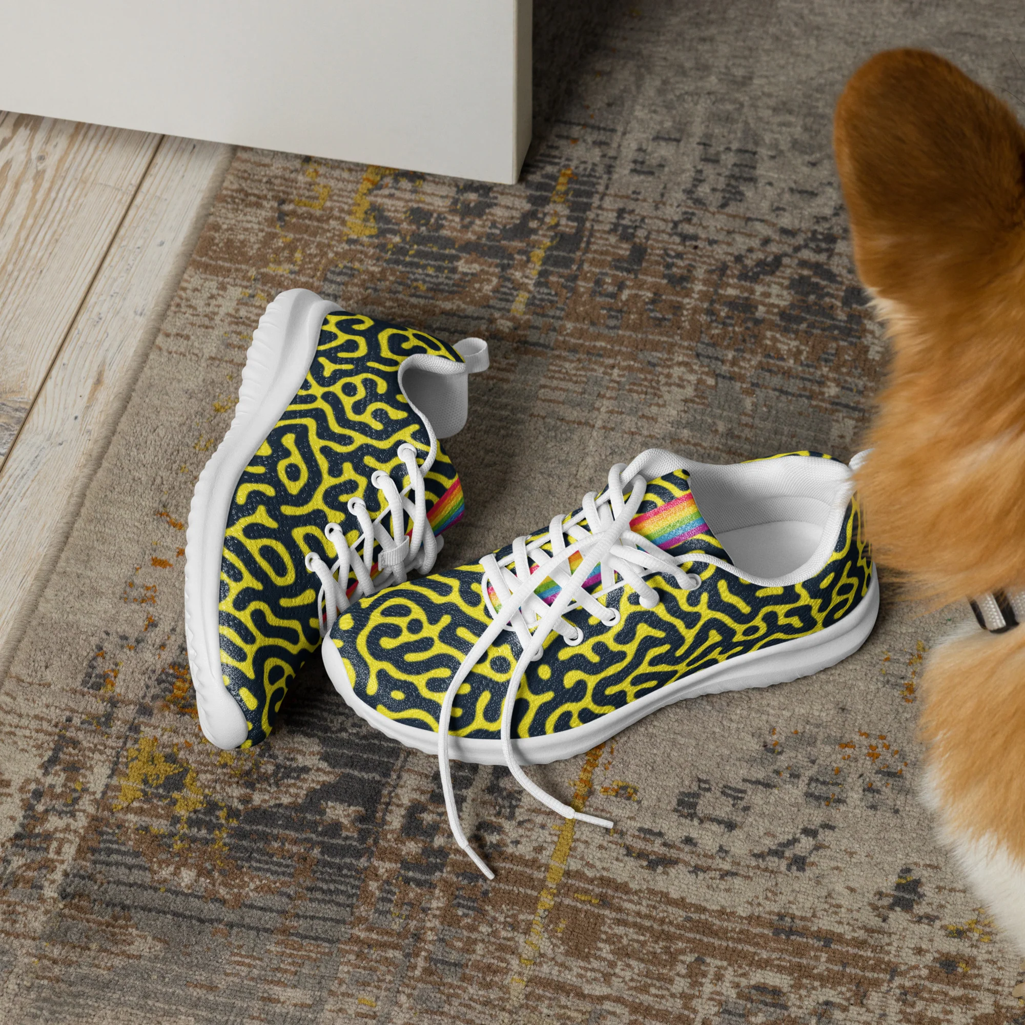 Rainbow Pride Flag Blue on Yellow Turing Pattern Trainers (male sizes) - Image 9