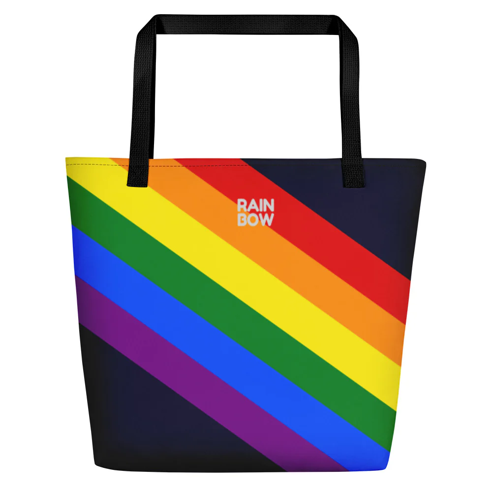 Rainbow Pride Flag Diagonal Stripes Large Tote/Beach Bag - Image 3
