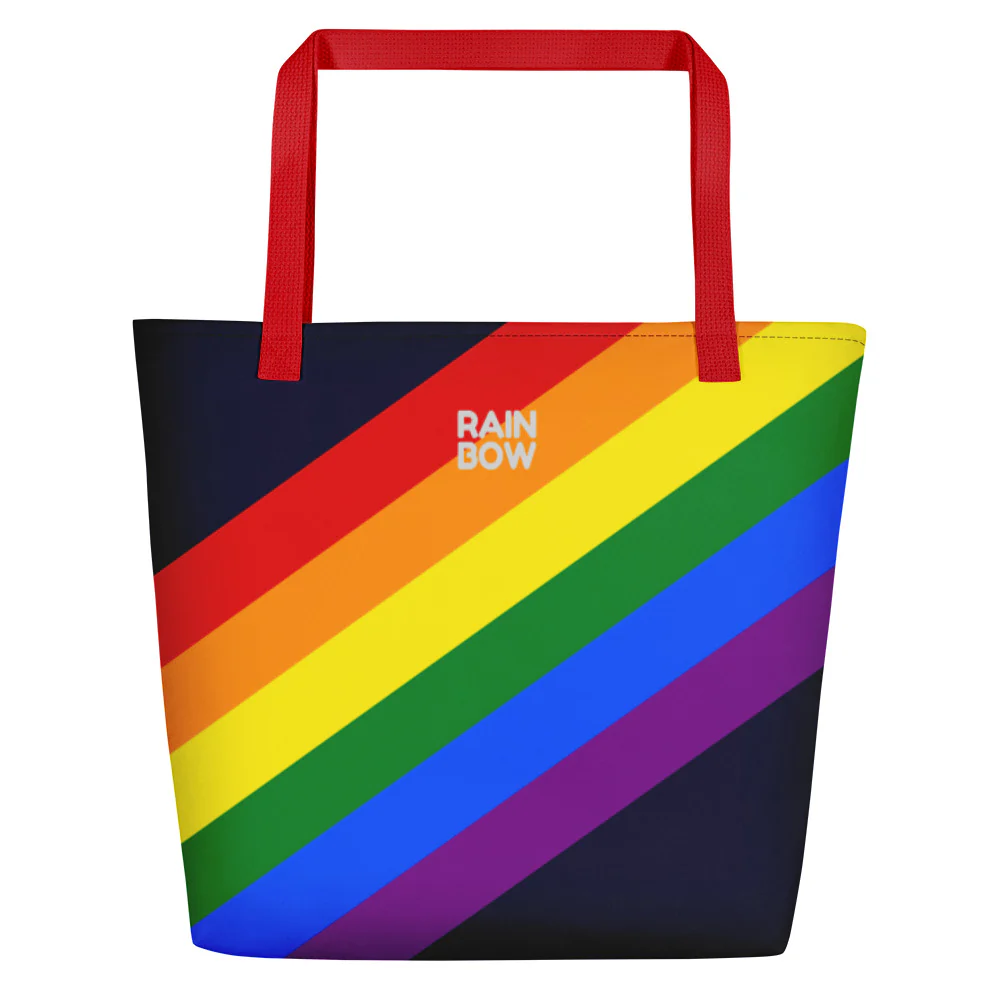 Rainbow Pride Flag Diagonal Stripes Large Tote/Beach Bag - Image 5