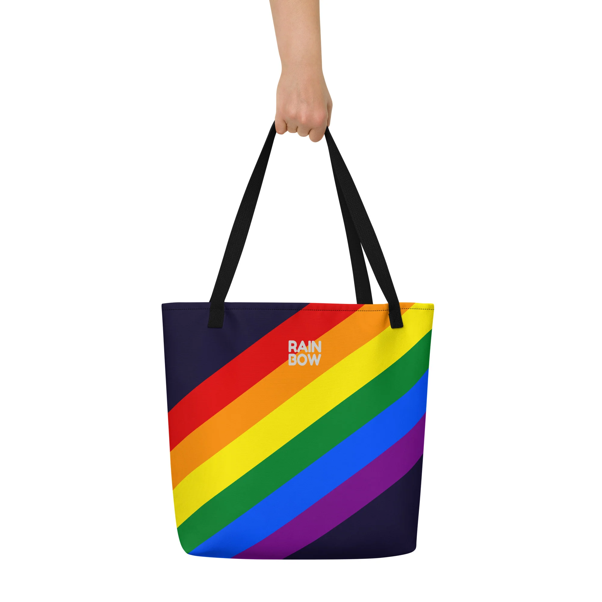 Rainbow Pride Flag Diagonal Stripes Large Tote/Beach Bag - Image 7