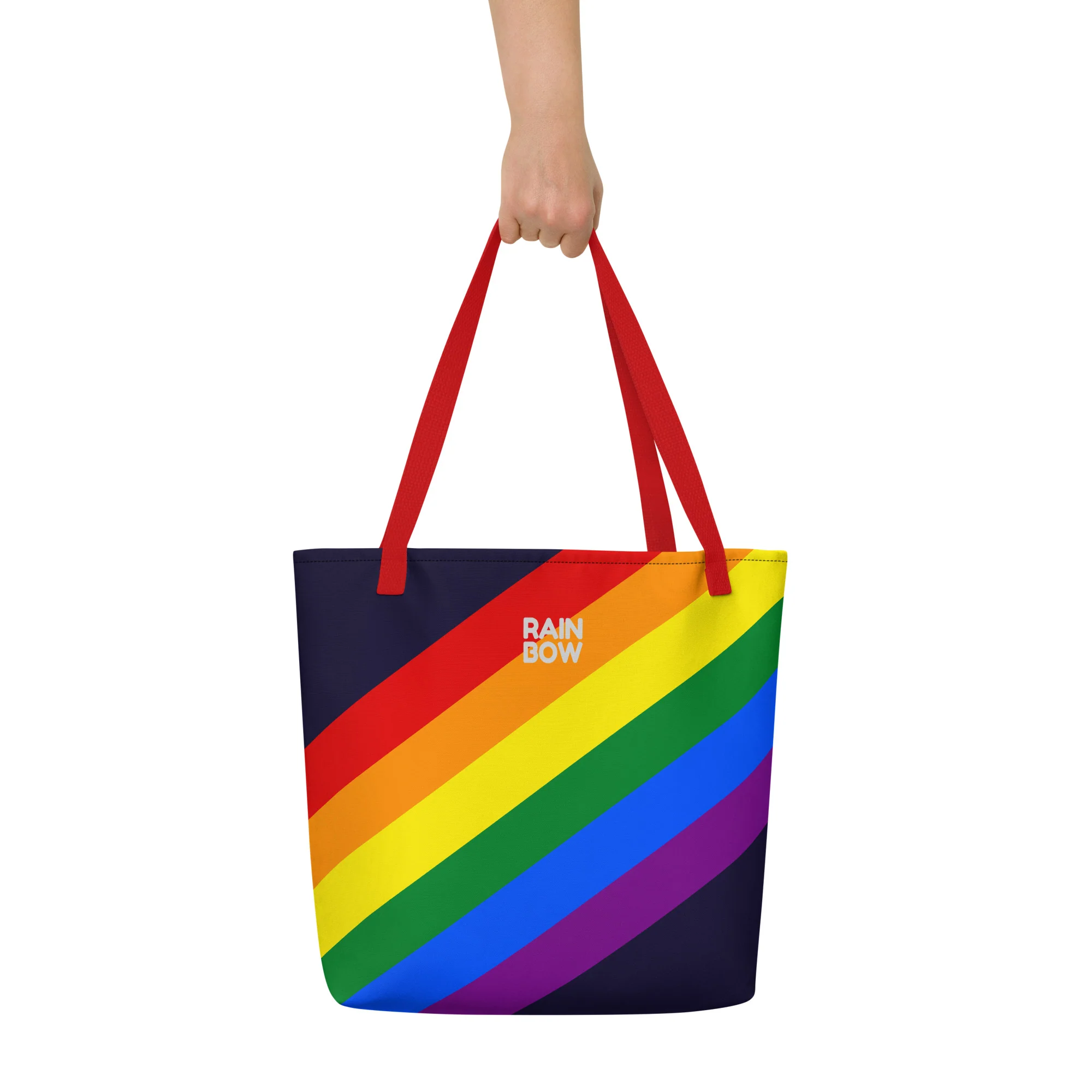 Rainbow Pride Flag Diagonal Stripes Large Tote/Beach Bag - Image 8